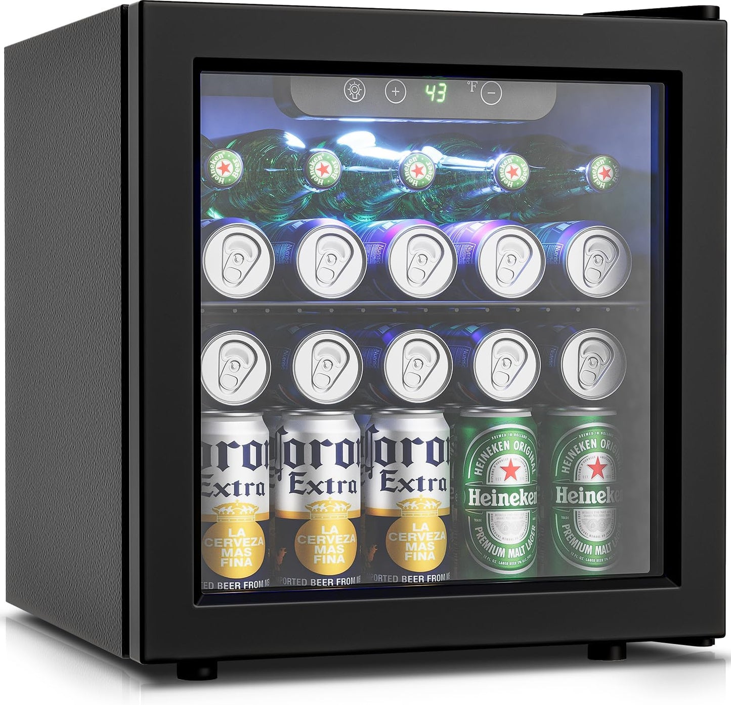Beverage Refrigerator Cooler - 12 Bottle 50 Can Mini Fridge with Glass Door, Soda Wine Beer Drink Fridge - Small Refrigerator for Office Home Bedroom Dorm Bar, 1.3 Cu.Ft, Black