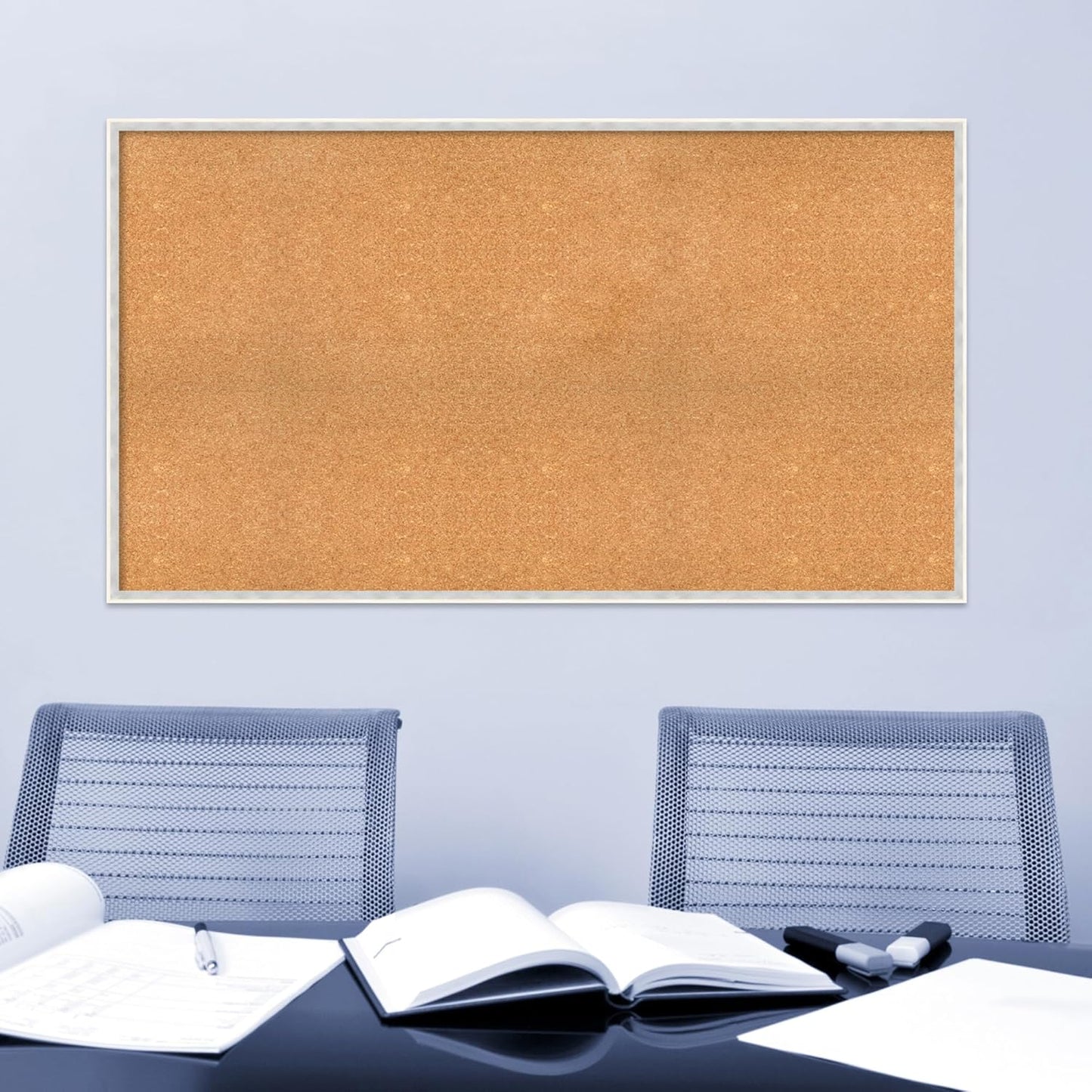 Amanti Art Natural Cork Board for Wall, 31x55 Vision Board with White Frame, Oversize Corkboard Office Decor for Home Organization, Modern Corkboard Pinboard to Display Items for Home Organization in