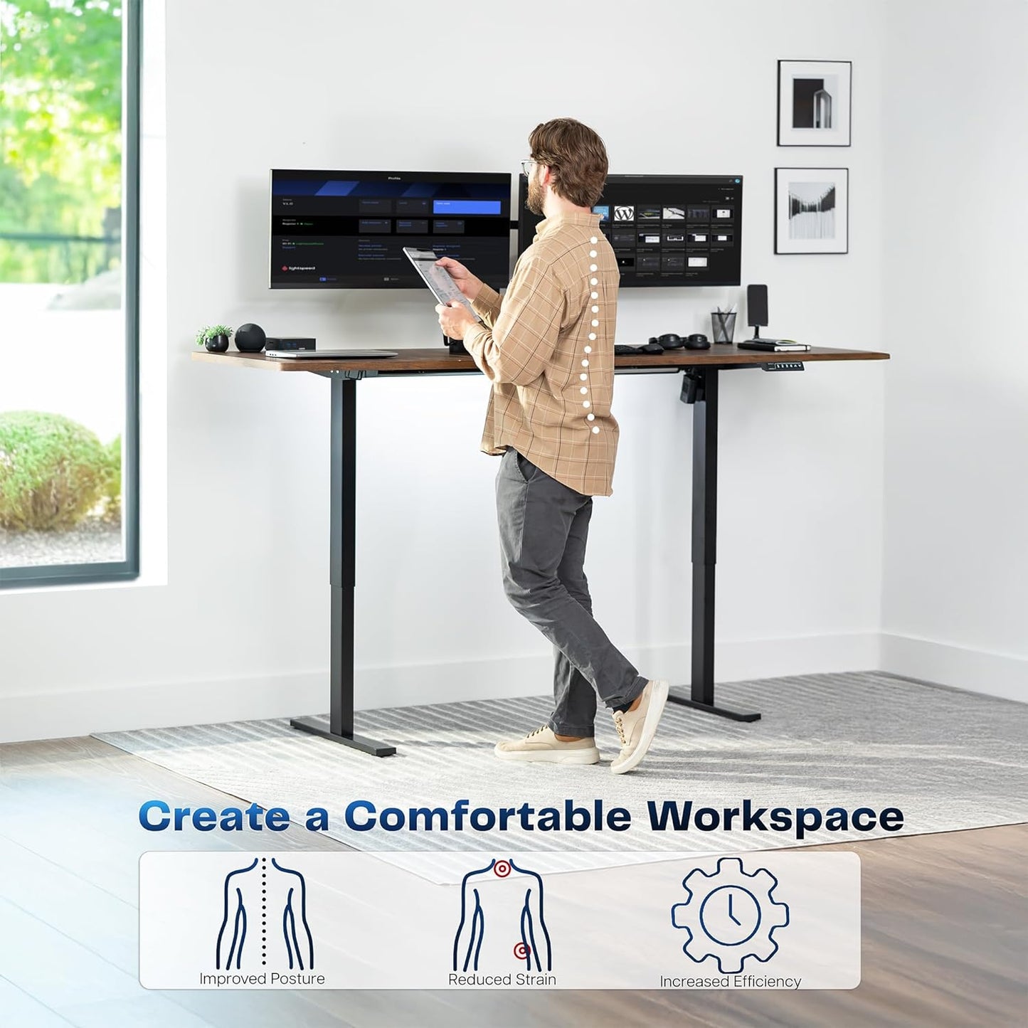 VIVO Large Electric 83 x 30 in Standing Desk, Memory Height Adjustment, 1B Series, Rustic Vintage Brown Top Black Frame, DESK-KIT-1B8N