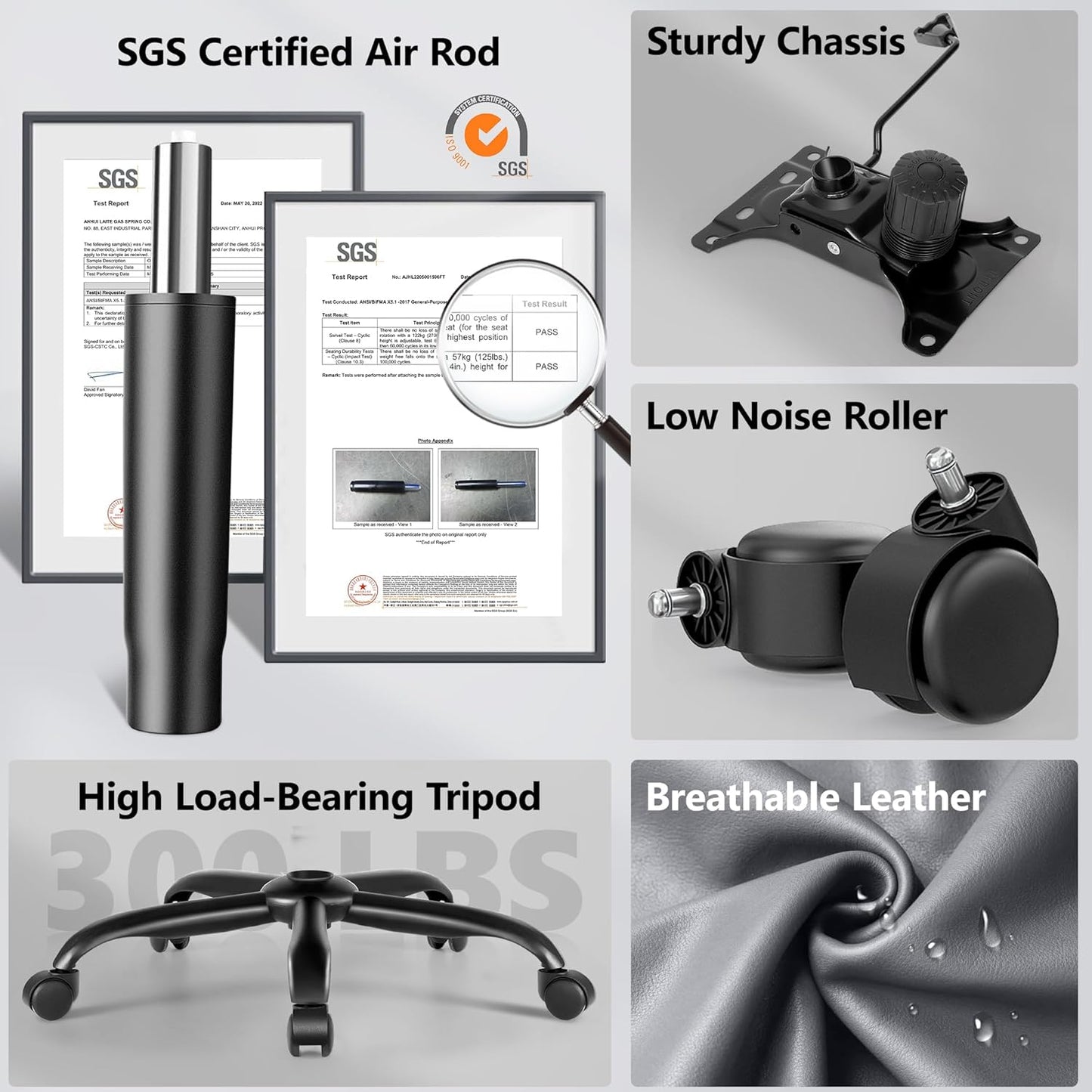 PU Leather Executive Office Chair, Ergonomic High-Back Computer & Gaming Chair with Adjustable Height, Rolling Swivel & Flip-Up Armrests, Comfy Padded Seat for Home Office-Gray