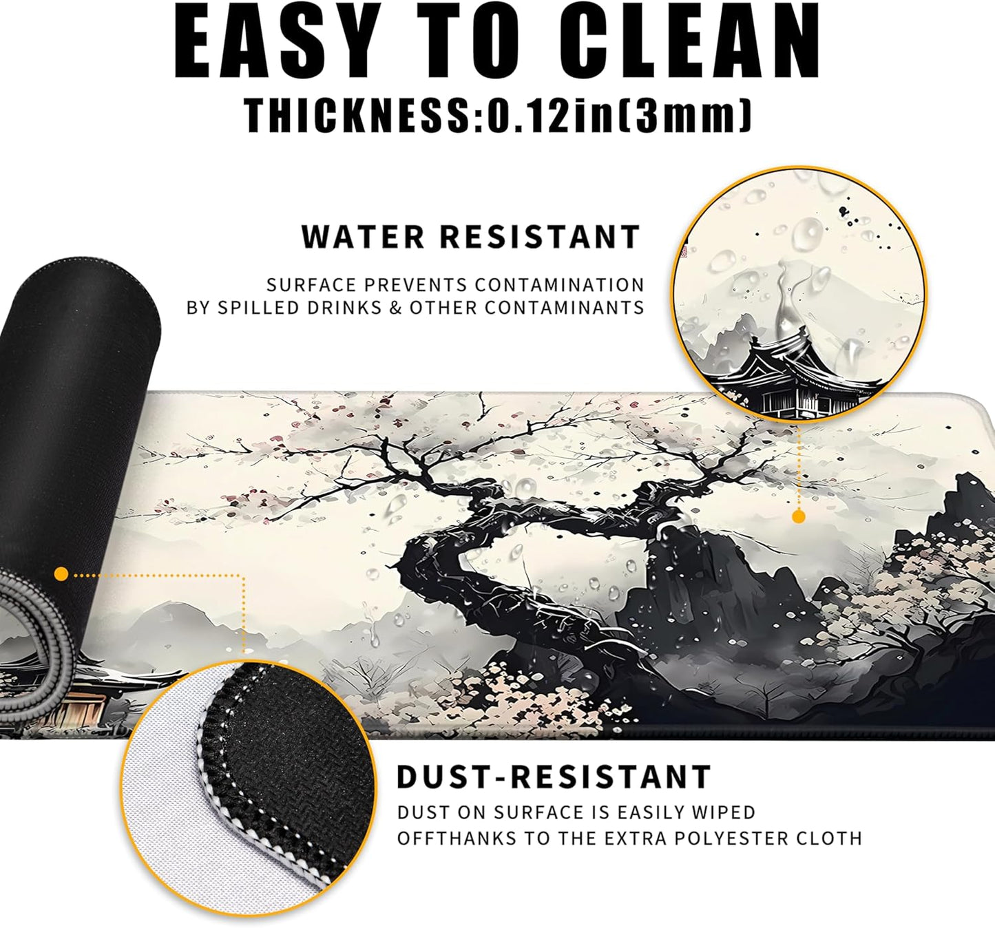 Japanese Desk Mat Cherry Blossom Large Mouse Pad Gaming Mousepad Extended XL Keyboard Mat Computer Laptop Mouse Desktop Mat 31.5 X 11.8 Desk Decor