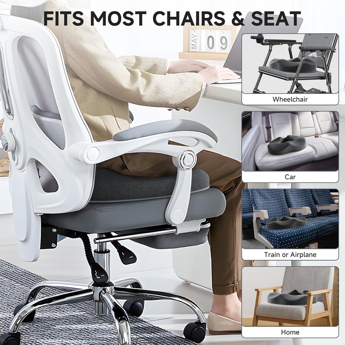 Benazcap Donut Pillow Seat Cushion Hemorrhoid Pillow for Sciatica & Tailbone Pain Relief, Memory Foam Cushion by Ergonomic for Coccyx, Sciatica, Pregnancy, Postpartum- Darkgray