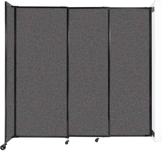 Wall-Mounted Sliding StraightWall Room Divider | Adjustable Widths | Locking Wheels | Room Separator | Up to 7'2" Wide x 6'10" Tall Charcoal Gray Fabric Panels