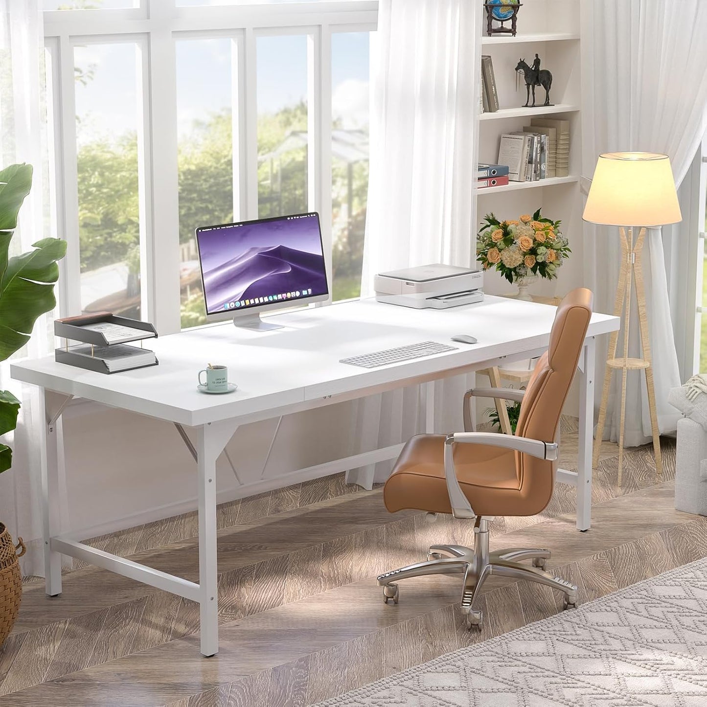 Unikito Large Office Desk, 70.8 x 31.5 Inch Extra Long Executive Computer Desk, Heavy Duty 2 Person Desk, Premium Super Thick Study Writing Table Computer Tables for Home Office Workstations, White