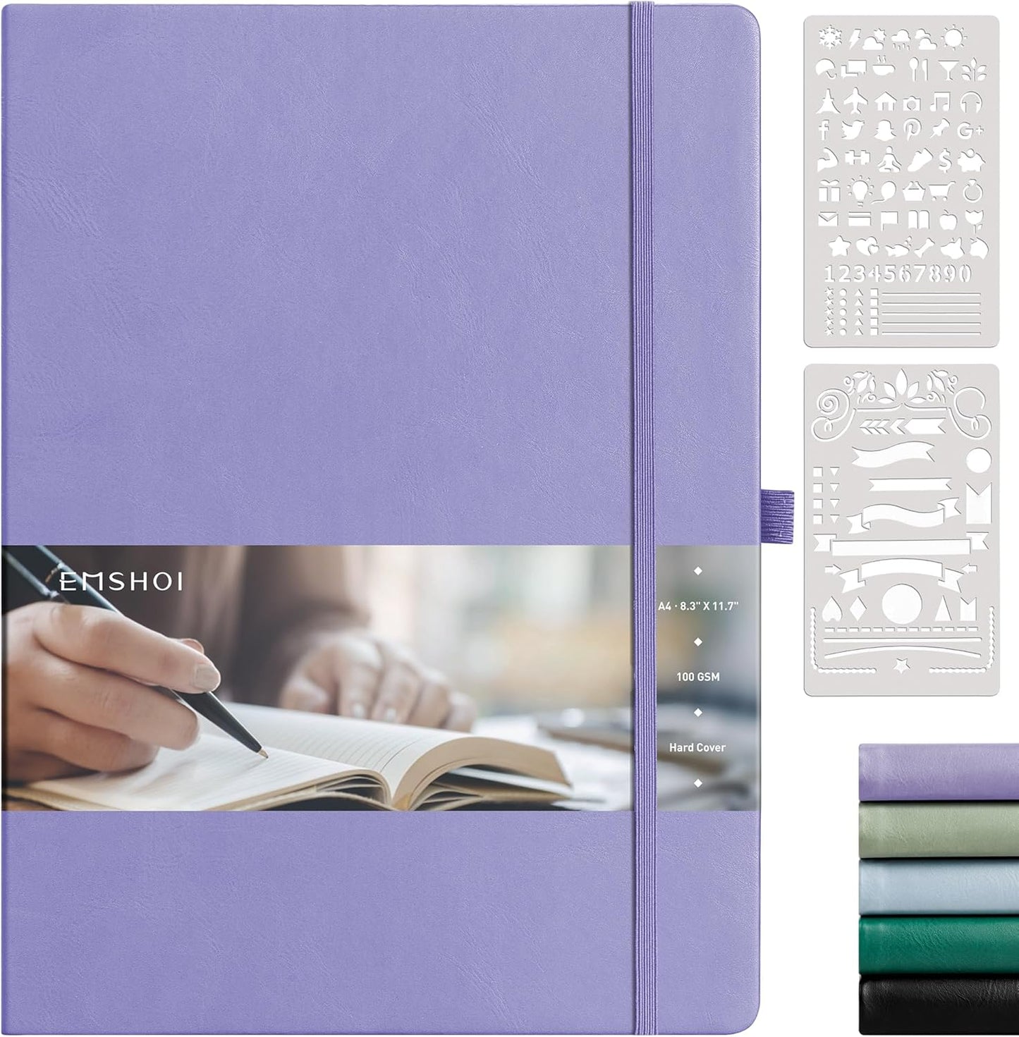 EMSHOI Dotted Journal - A4 Large (8.5”x11”) PU Leather Hardcover Dotted Notebook for Women & Men, 192 Pages, 100 GSM Thick Paper - Bullet Journaling, Work, Notes, Sketching, Purple