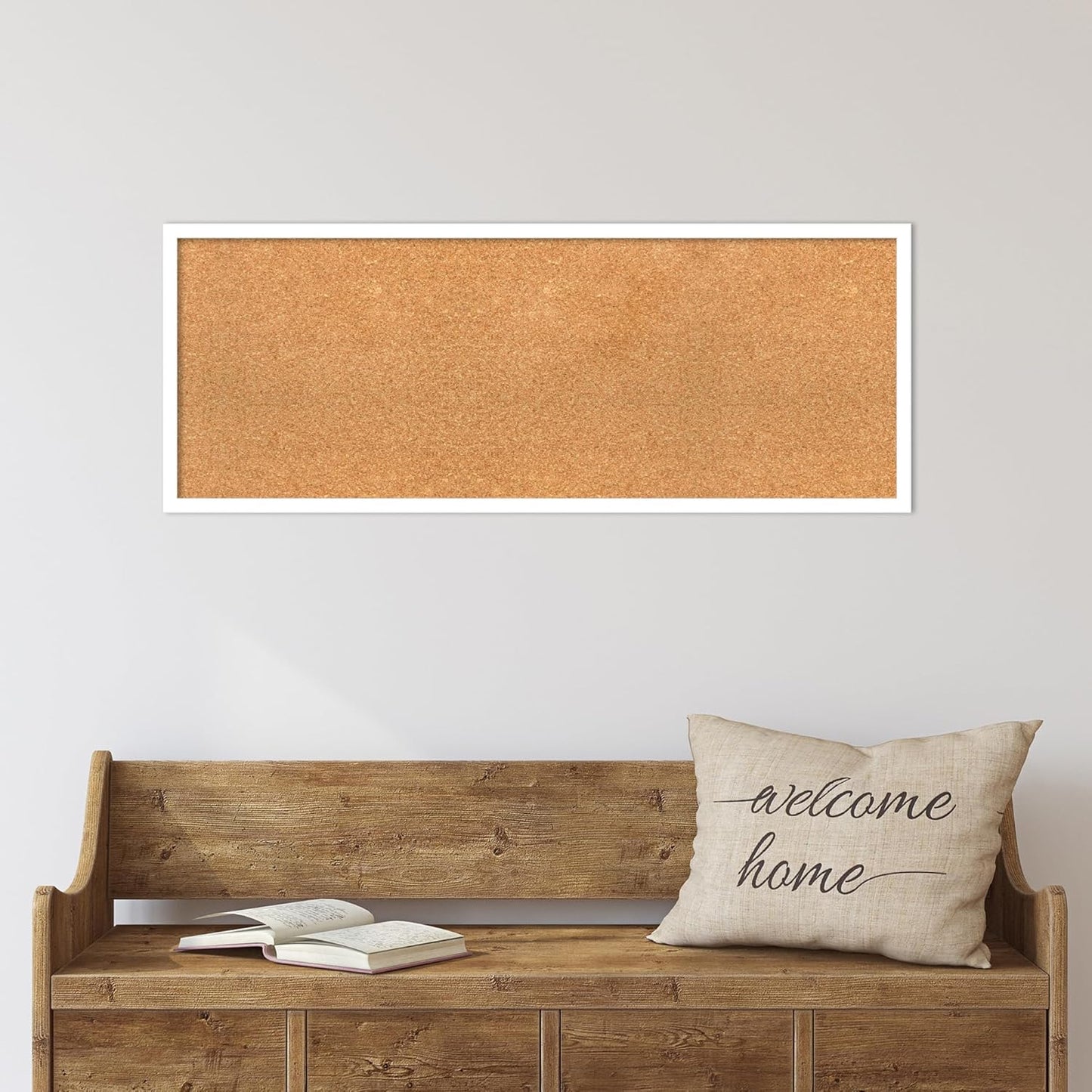 Amanti Art Natural Cork Board for Wall, 15x39 Vision Board with White Frame, Medium Corkboard Office Decor for Home Organization, Modern Corkboard Pinboard to Display Items for Home Organization in