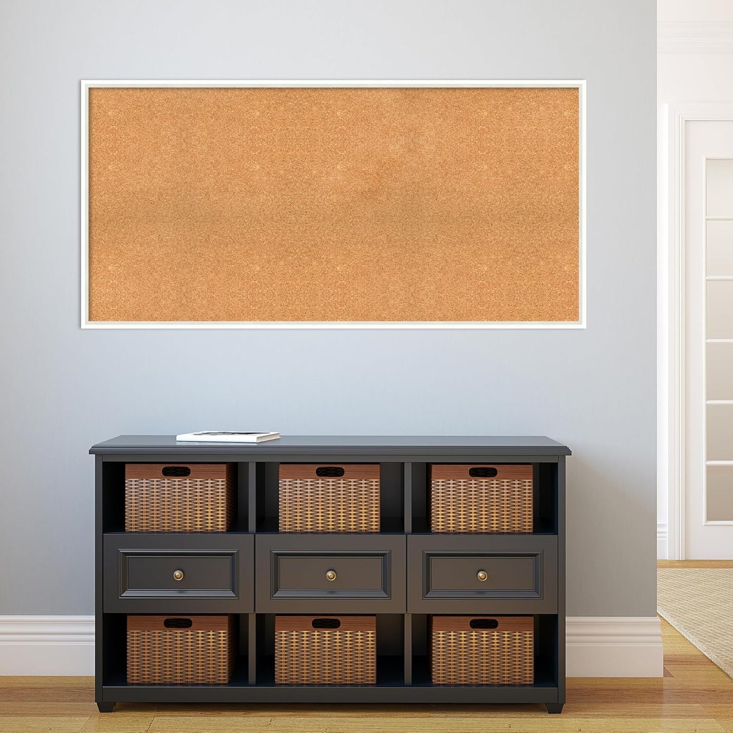 Amanti Art Natural Cork Board for Wall, 27x55 Vision Board with White Frame, Oversize Corkboard Office Decor for Home Organization, Modern Corkboard Pinboard to Display Items for Home Organization in