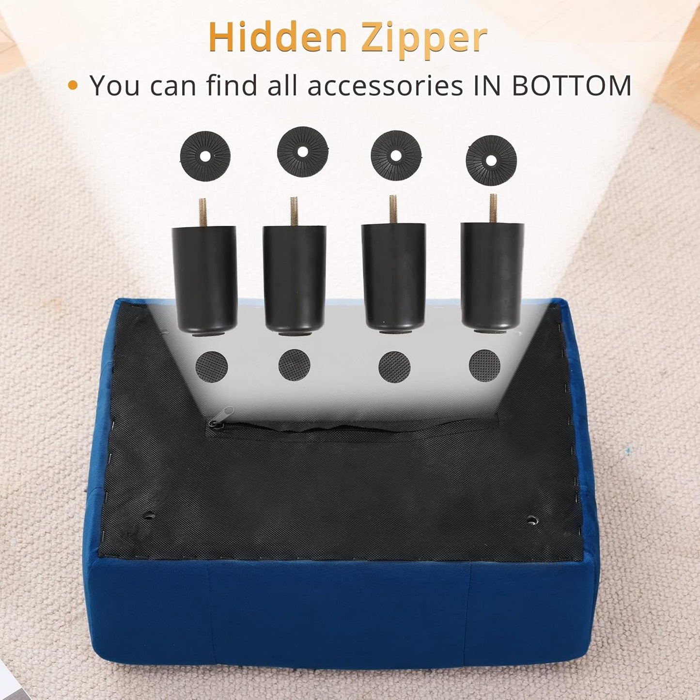 LUE BONA Small Tufted Foot Stool, Velvet Ottoman Elegant Foot Stools Ottoman with Plastic Legs, 9''H, Rectangle Footstool for Adult with Non-Slip Pads,Foot Rest for Living Room,Couch, Navy Blue