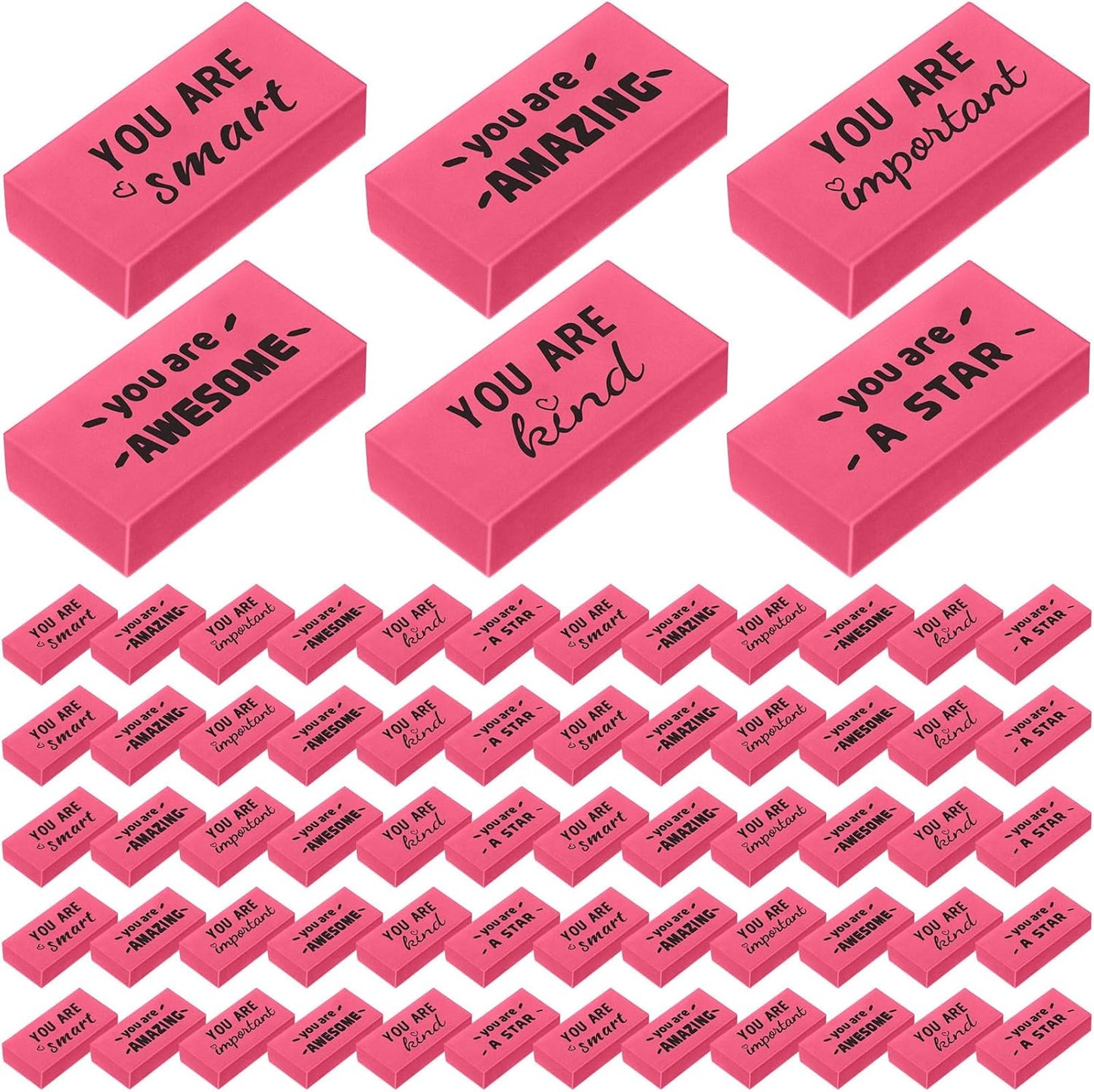180 Pcs Inspirational Erasers for Kids Christian Pencil Erasers Bulk, Back-to-School Gifts Motivational and Cute Supplies for Students Classrooms, Drawing(Pink,Motivational)