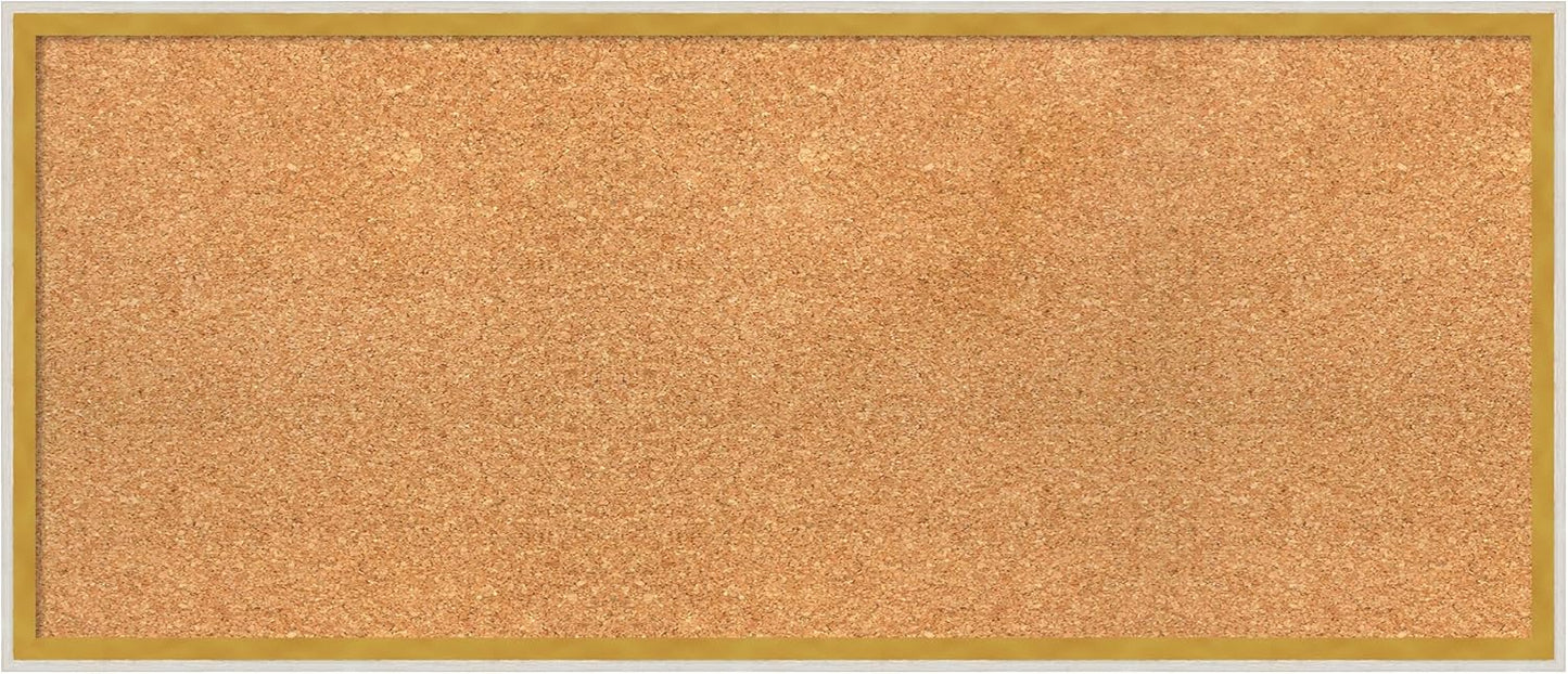 Amanti Art Natural Cork Board for Wall, 15x35 Vision Board with White Frame, Medium Corkboard Office Decor for Home Organization, Modern Corkboard Pinboard to Display Items for Home Organization in