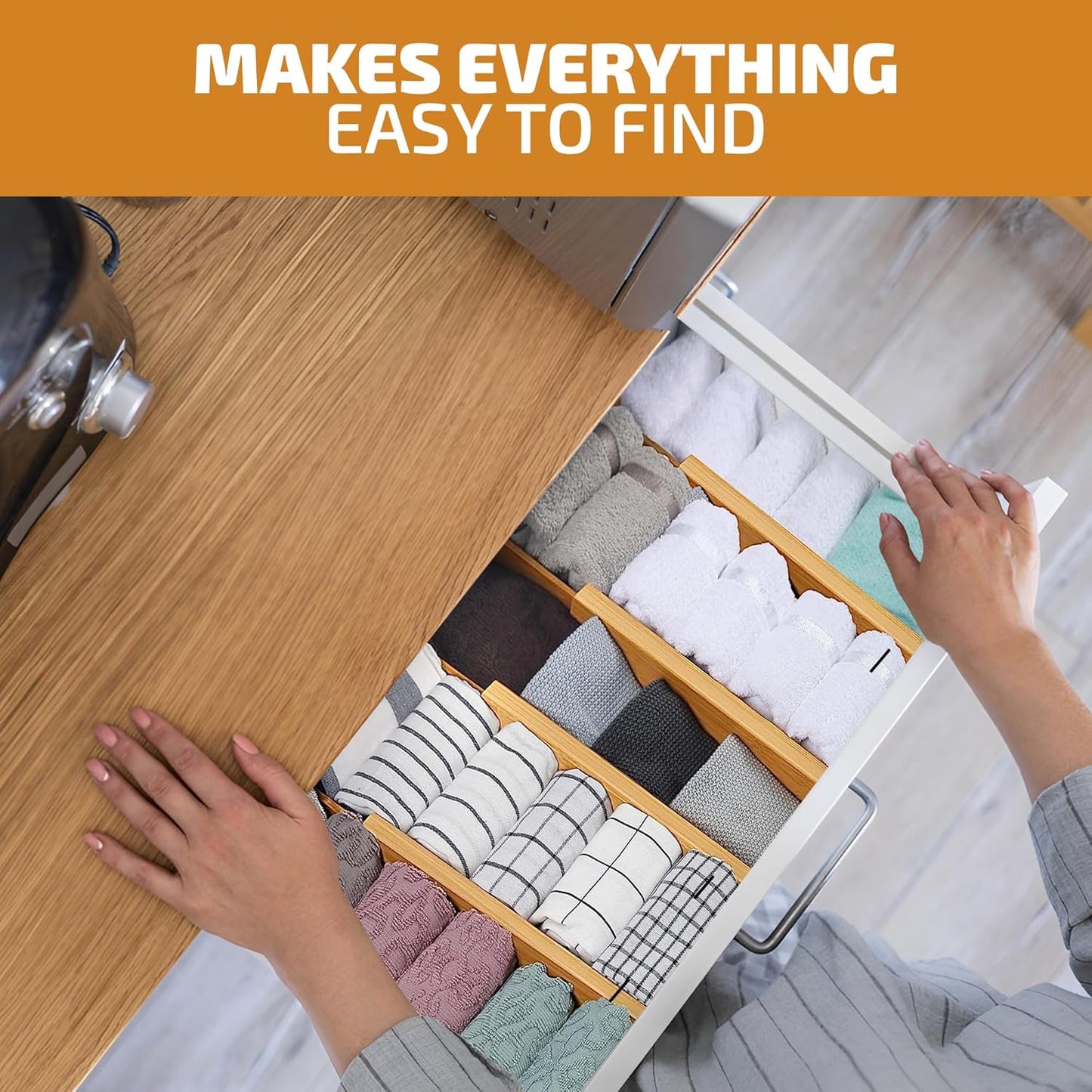 4 Pack Drawer Dividers Bamboo 2.6" High, 16-22" Adjustable Drawer Organizers for Clothes, Expandable Dresser Separators in Bedroom/Bathroom/Kitchen/Office Organization and Storage (Natural)