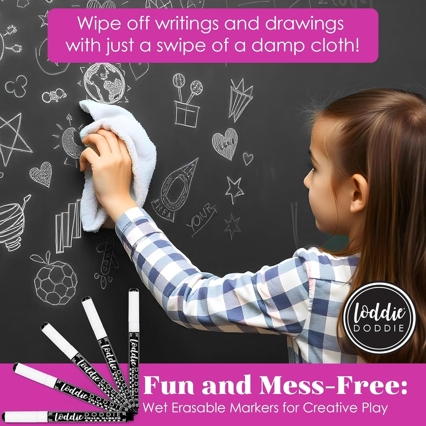 Loddie Doddie Fine Liquid Chalk Markers for Chalkboard - 5 Count Erasable Low-Odor White Chalkboard Markers with Fine Tip - White Chalk Pens - Erasable Pens