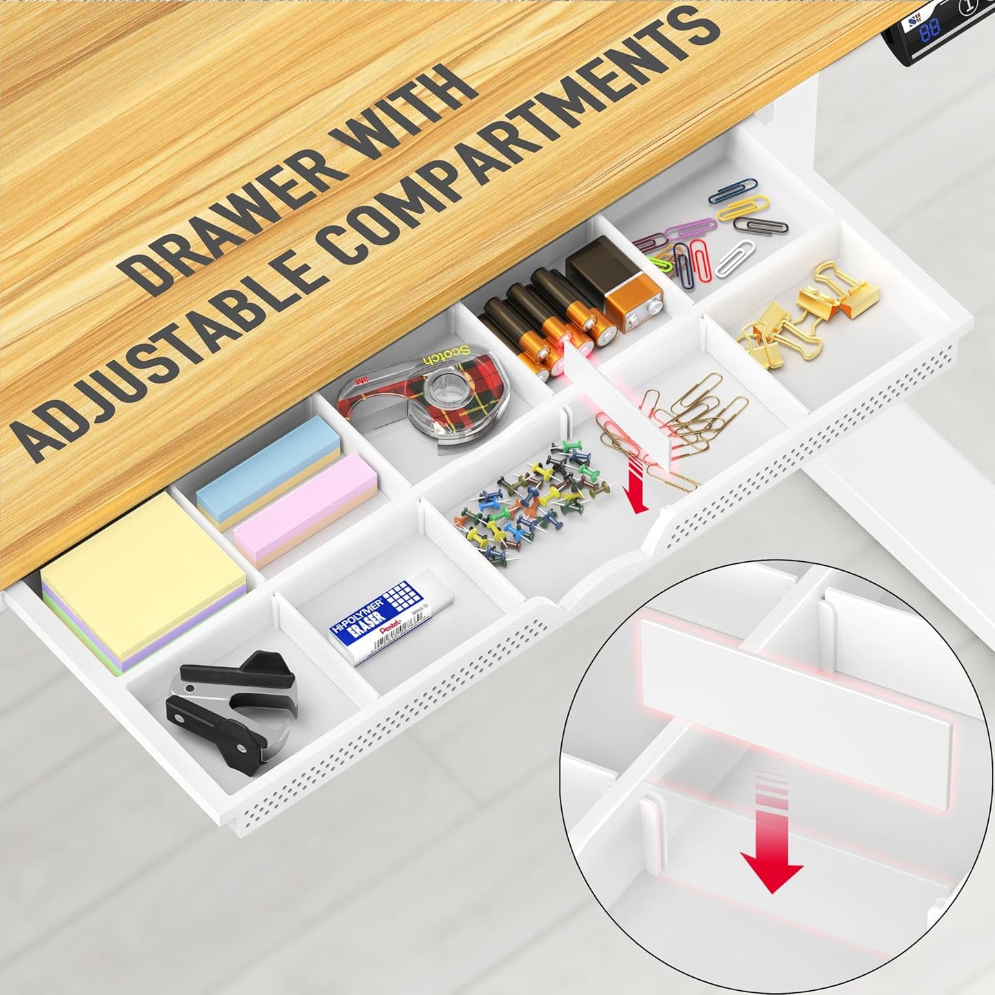 SHW 48-Inch Electric Height Adjustable Standing Desk with Drawer, Memory Preset and Cable Management Tray, Oak