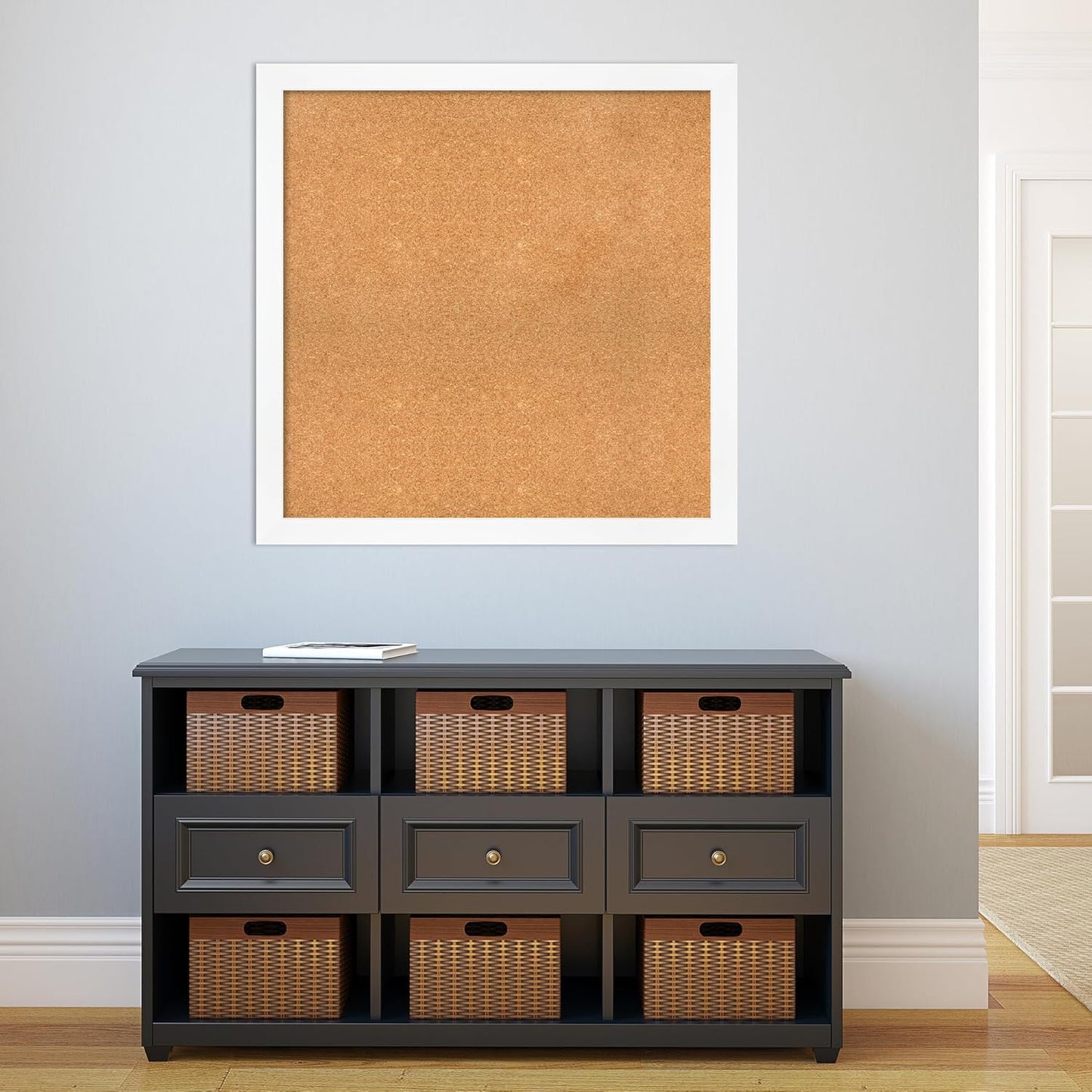 Amanti Art Natural Cork Board for Wall, 35x35 Vision Board with White Frame, Large Corkboard Office Decor for Home Organization, Modern Corkboard Pinboard to Display Items for Home Organization in