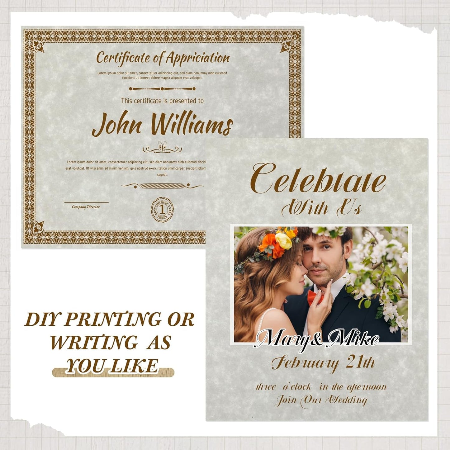 Epakh 200 Pcs Old Age Parchment Paper 8.5 x 11 Inch Standard Letter Vintage Colored Old Parchment Semblance Double Side Printing Paper (Dove Gray)