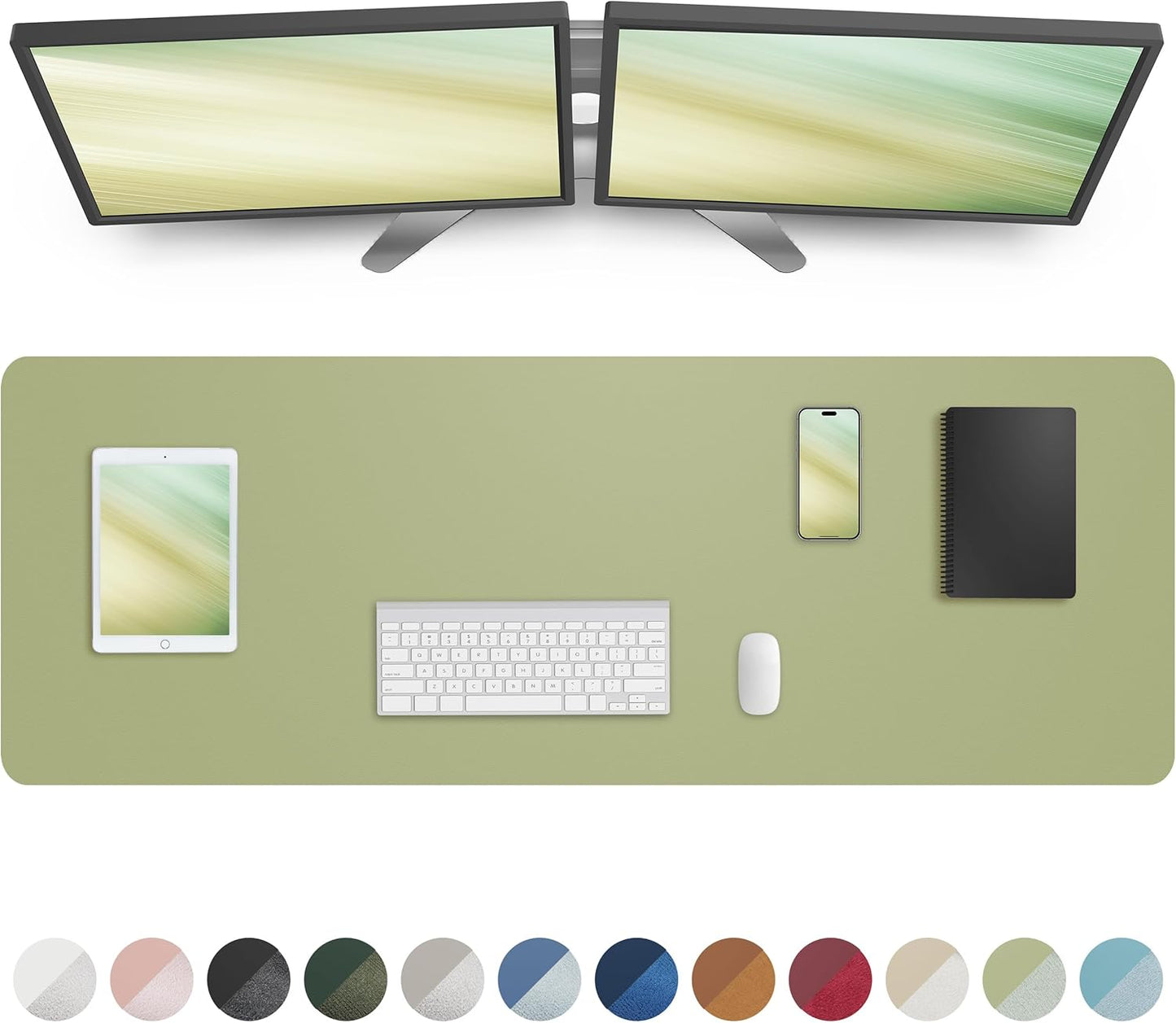 Leather Desk Pad Protector,Mouse Pad,Office Desk Mat, Non-Slip PU Leather Desk Blotter,Large Desk mat,Waterproof Keyboard mat for Office/Home/Decor (Olive Green,48" x 17")