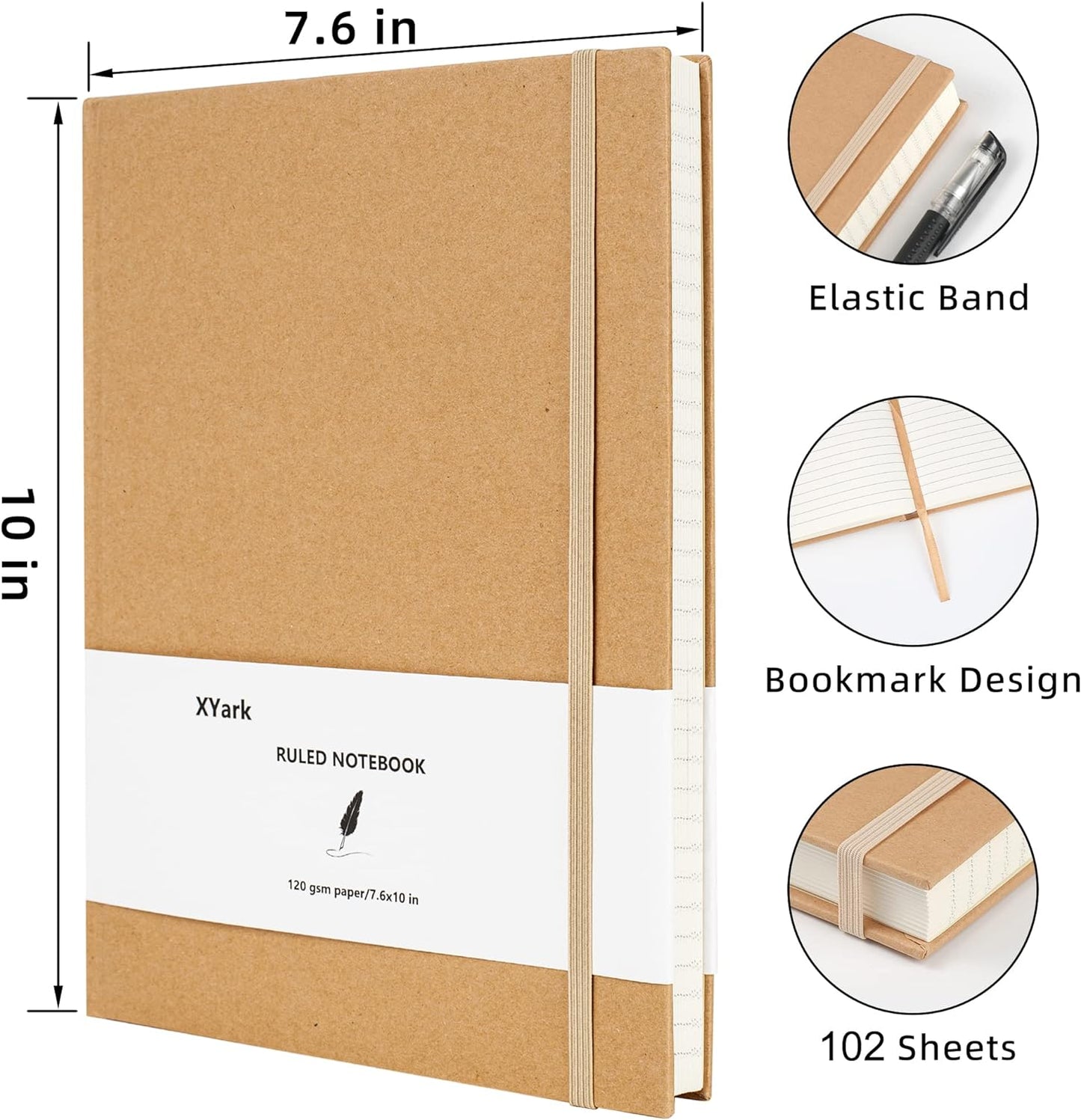 Large B5 Line Notebook Journals, College Ruled Kraft Hardcover Sketchbook Subject Composition Notebooks with Lined Paper, 2 Pack, 120GSM, 102 Sheets, 7.6x10 inch, Travel Journal Set