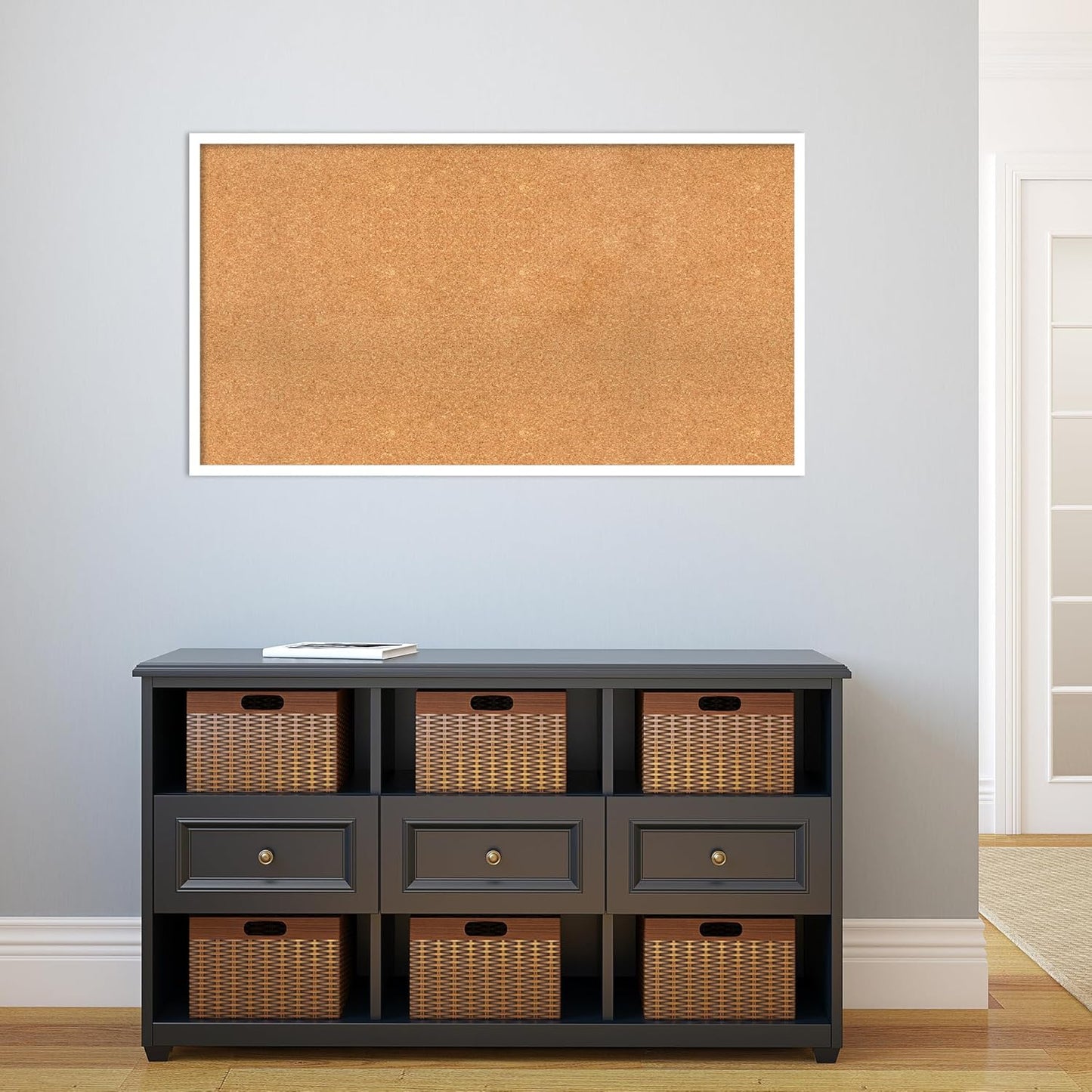 Amanti Art Natural Cork Board for Wall, 25x45 Vision Board with White Frame, Oversize Corkboard Office Decor for Home Organization, Modern Corkboard Pinboard to Display Items for Home Organization in