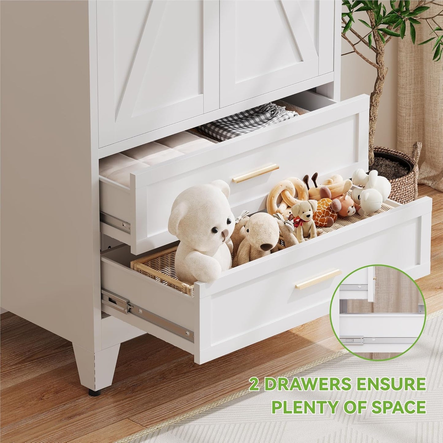 Metal Wardrobe Cabinet with Hanging Rod,71" Armoire Wardrobe Closet with 2 Drawers,Farmhouse Metal Clothing Storage Cabinets with Door and Adjustable Shelves for Bedroom,Laundry Room(White)