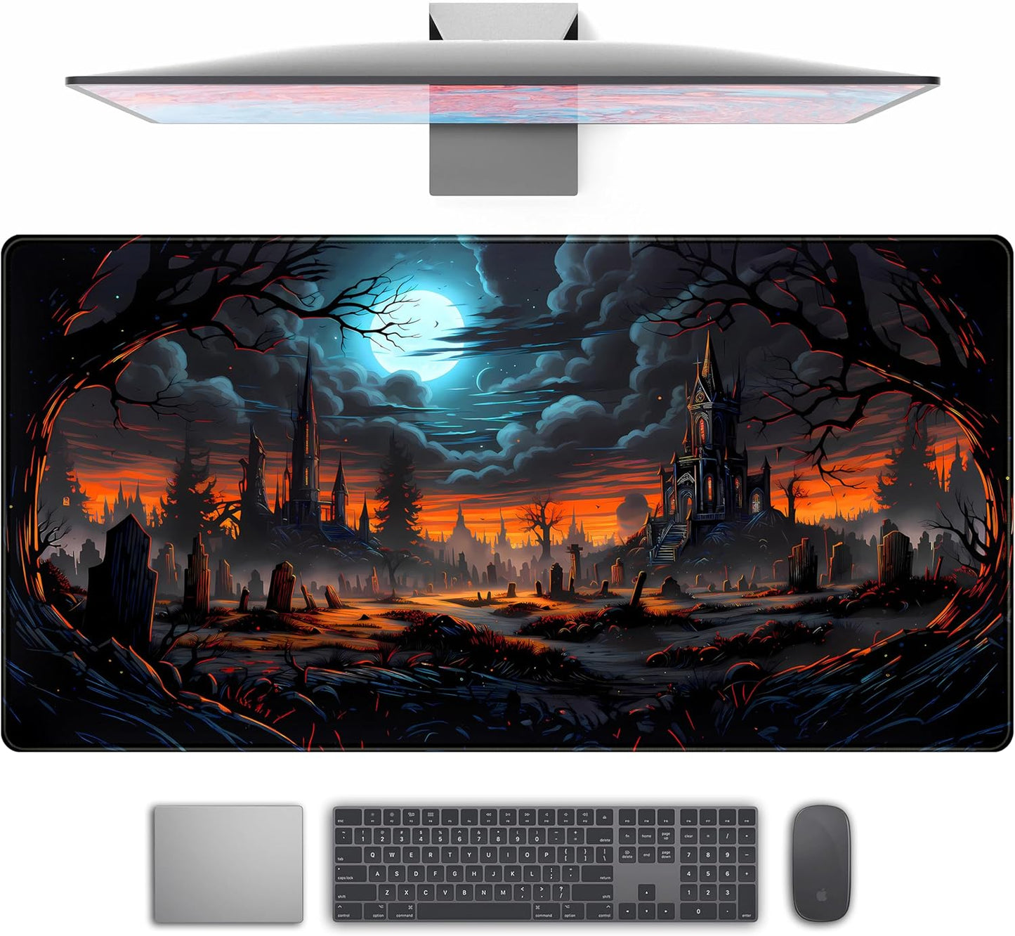 Dark Fantasy Castle Desk Pad Extended Gaming Mouse Pad, XXL Large Computer Laptop Keyboard Wireless Mouse Mat, Office Desk Decor Mousepad Deskmat with Stitched Edges Matt 31.5x15.7 in