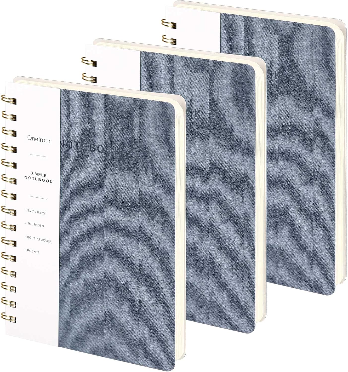 Lined Spiral Notebook College Ruled A5 Journal Book for Note Taking, 160 Pages Writing Journal for Office and Home School Supplies 5.75x8.125 inch (3pack-Reefblue)
