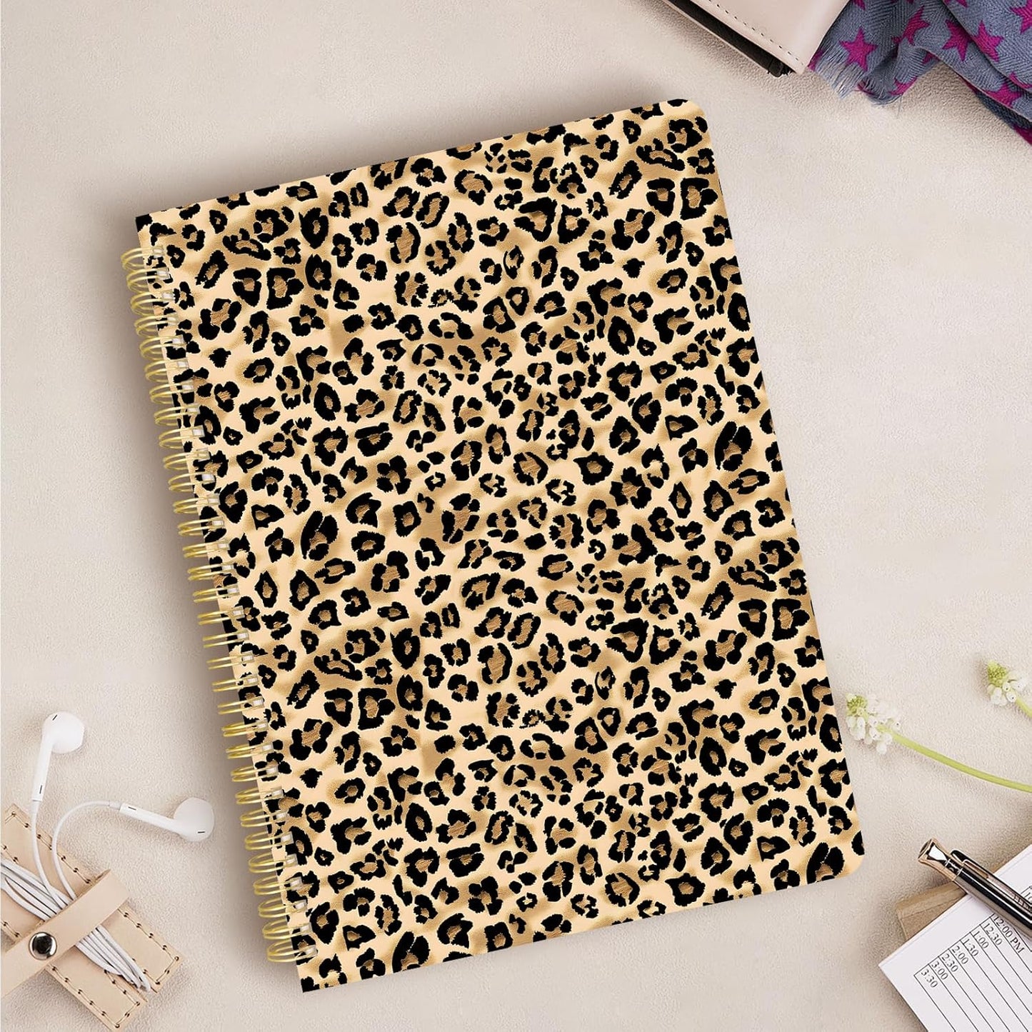 Cute Spiral Notebook journal A4 Aesthetic Pretty Design for Women Girls Kawaii with Pocket, 8.5 x 11 inch, Graph, Leopard