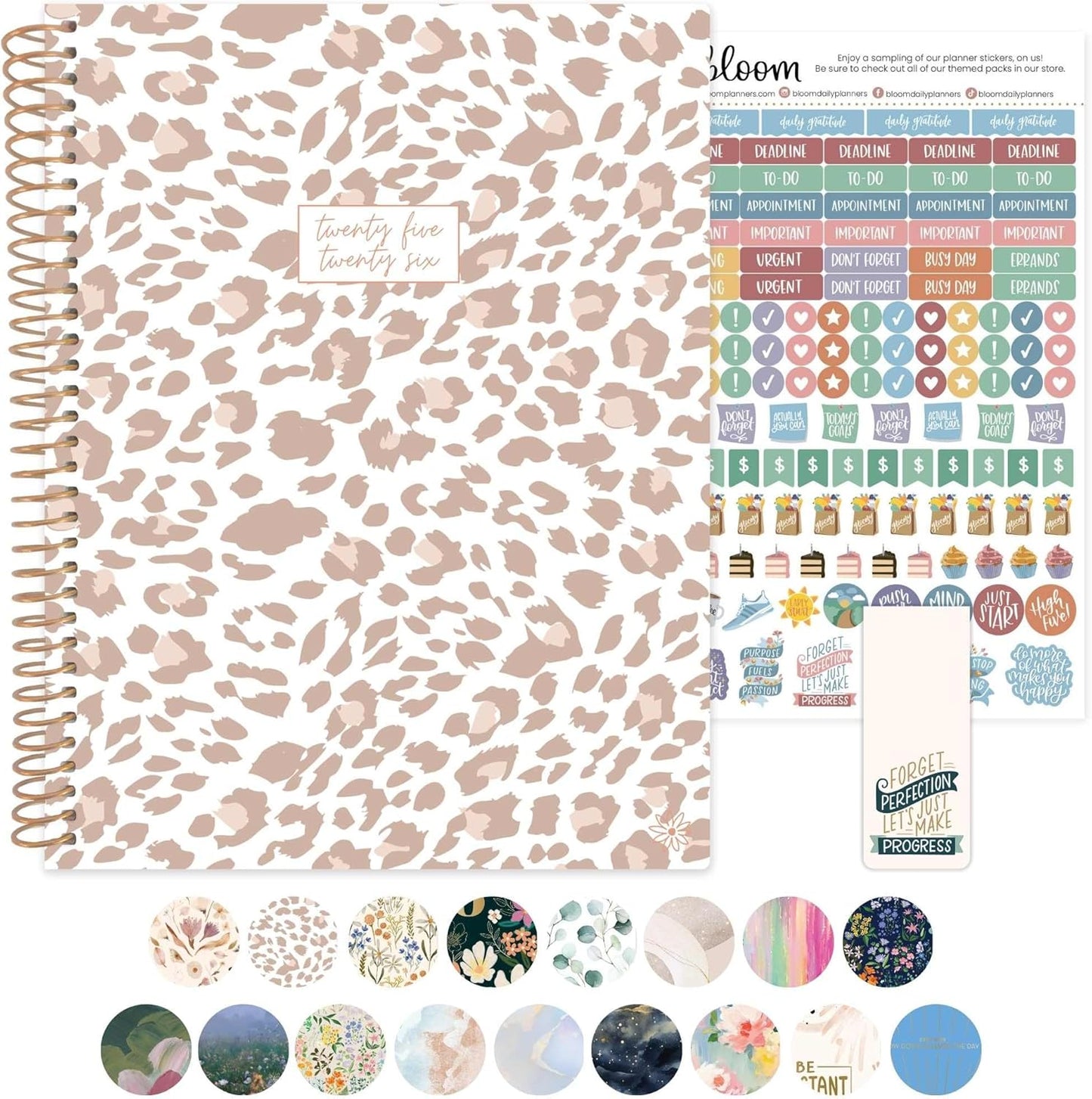 bloom daily planners 8.5" x 11" Academic Planner 2025-2026 (July 2025 - July 2026) - Weekly & Monthly Dated Agenda Organizer with Stickers & Tabs - Tan Leopard
