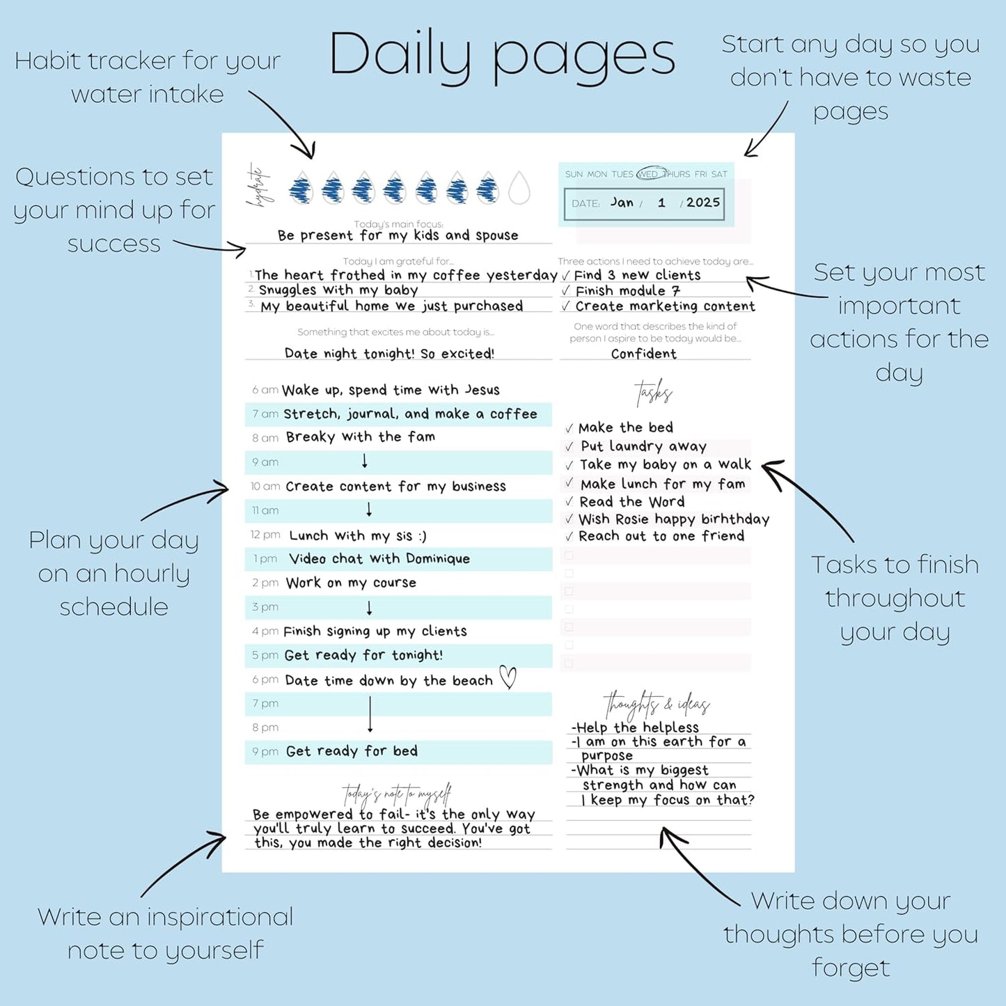 Pland Studio All-In-One 90 Day Goal Planner, Quarterly Planner, Guided Journal with Prompts, Daily Journal Notebook and Hourly Planner! Fitness, Self Care Wellness, Productivity, Mental Health, ADHD, Gratitude Journal