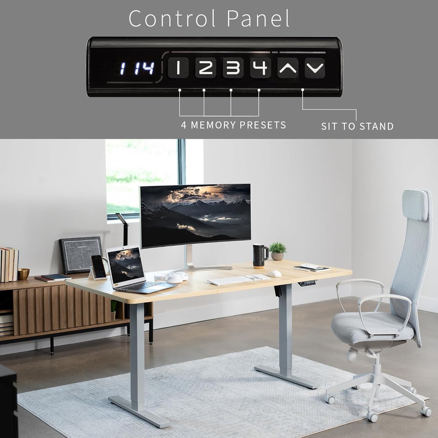 VIVO Electric 71 x 30 in Standing Desk, Memory Height Adjustment, 1B Series, Light Wood Top Gray Frame, DESK-KIT-1G7C