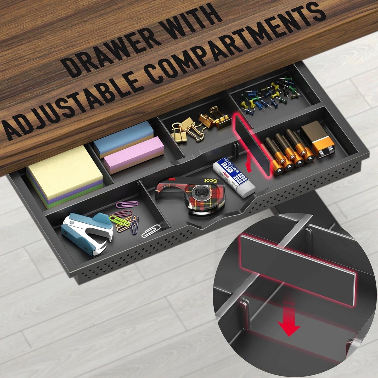 SHW 40-Inch Electric Height Adjustable Standing Desk with Drawer, Memory Preset and Cable Management Tray, Walnut