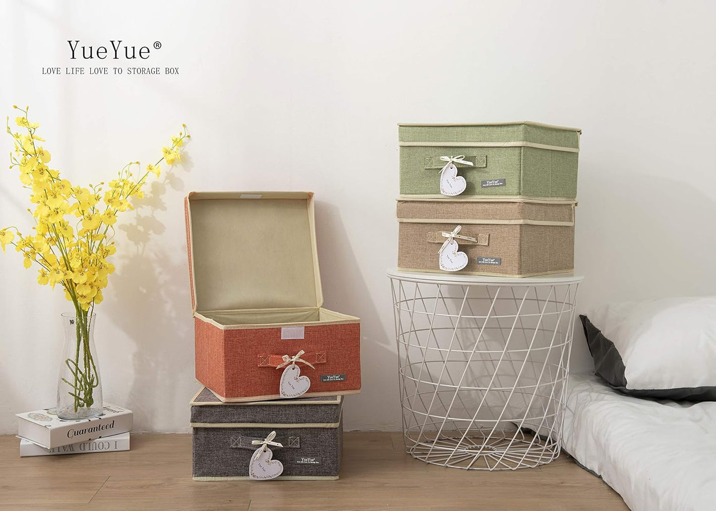 YueYue Cloth Foldable Fabric Bins Box Storage - 2 Pack 12.4 X 12 X 6.7 Inch Storage Bins With Lids Organizer Basket Gray - Bins Storage Shelves Closet Boxes Pack Collapsible