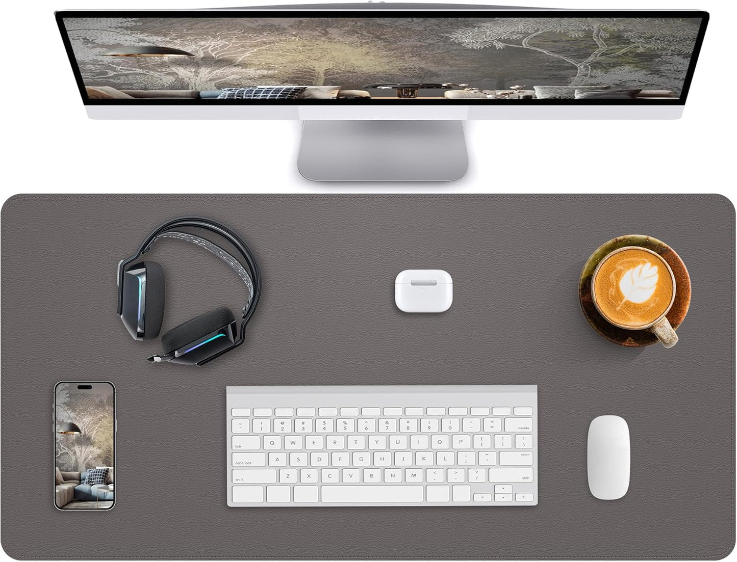 Desk Pad Mat - Leather Desk Pad Protector for Office and Home - Desk Organization and Accessories - Ideal for Large Mouse Pad and Desk Mats on Top of Desks(Dark Grey,35.4" x 17")