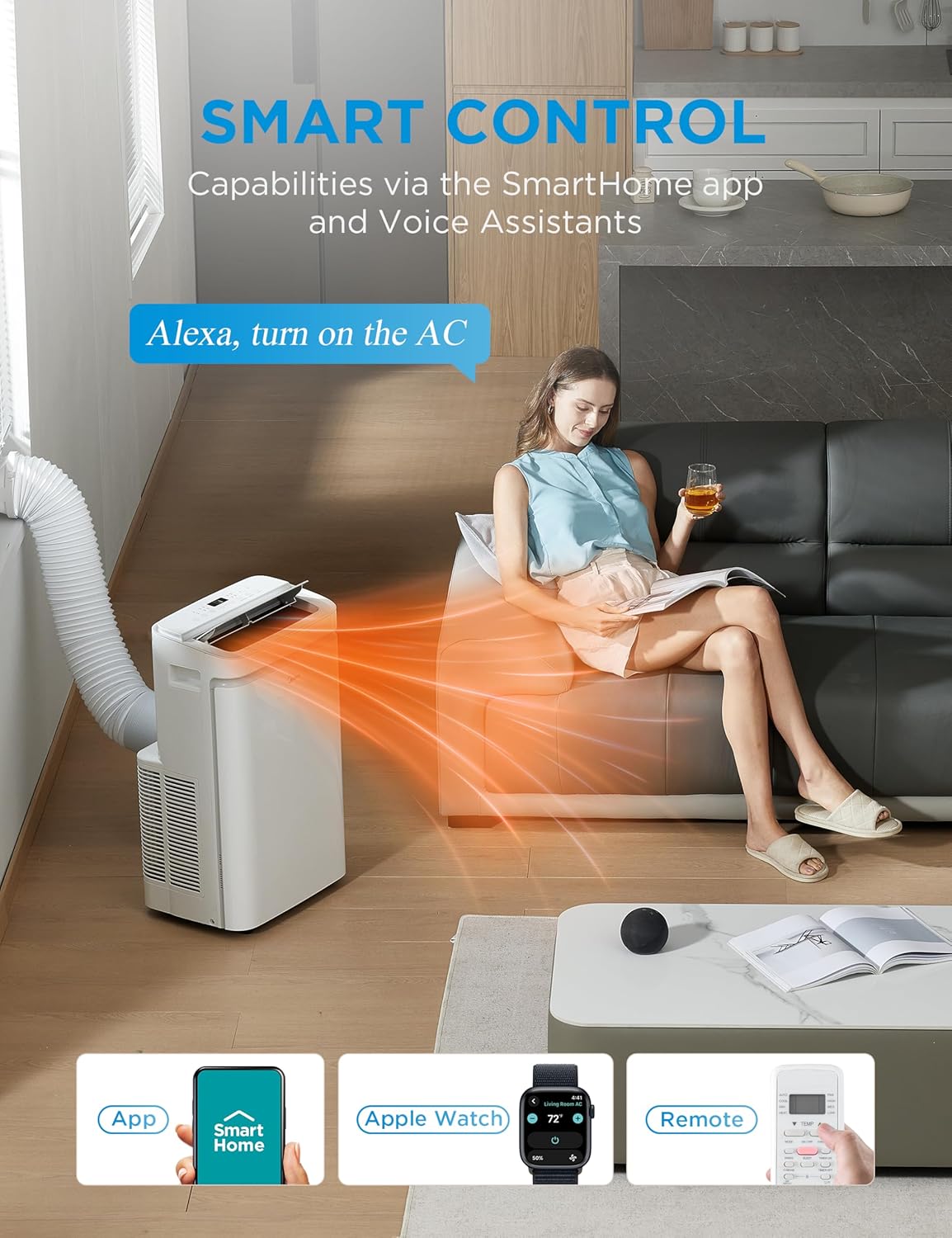 Midea 14,000 BTU ASHRAE (10,000 BTU SACC) Portable Air Conditioner, Cools up to 450 Sq.Ft., with Dehumidifier&Fan mode&Heat, Control with Remote, Amazon Alexa&Google Assistant, Easy-to-use and Install