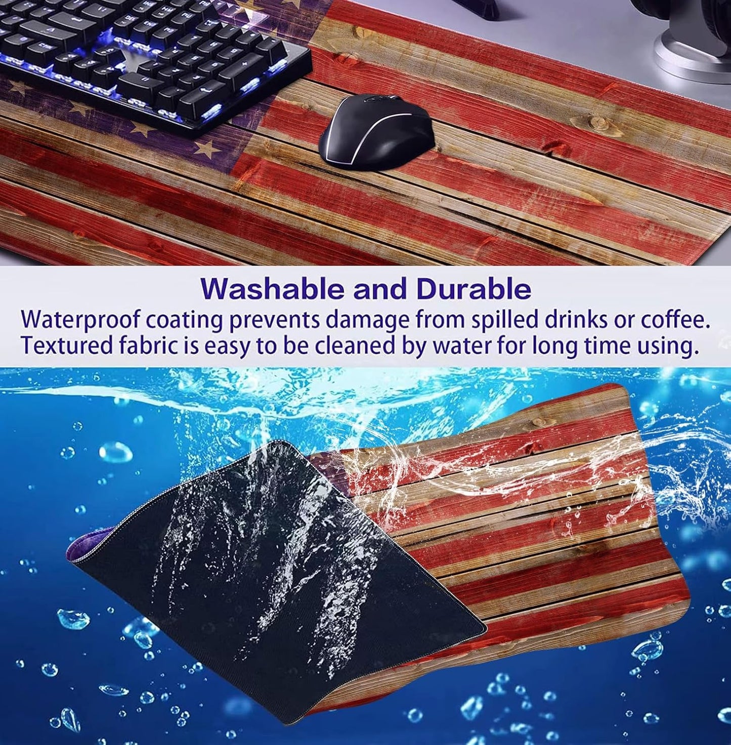 Patriot Wood Grain American Flag Extended Large Gaming Computer Mouse Pad, Suitable for Home Office and Study Keyboard Mouse Pad 35.4 x 15.7 x 0.12 Inches