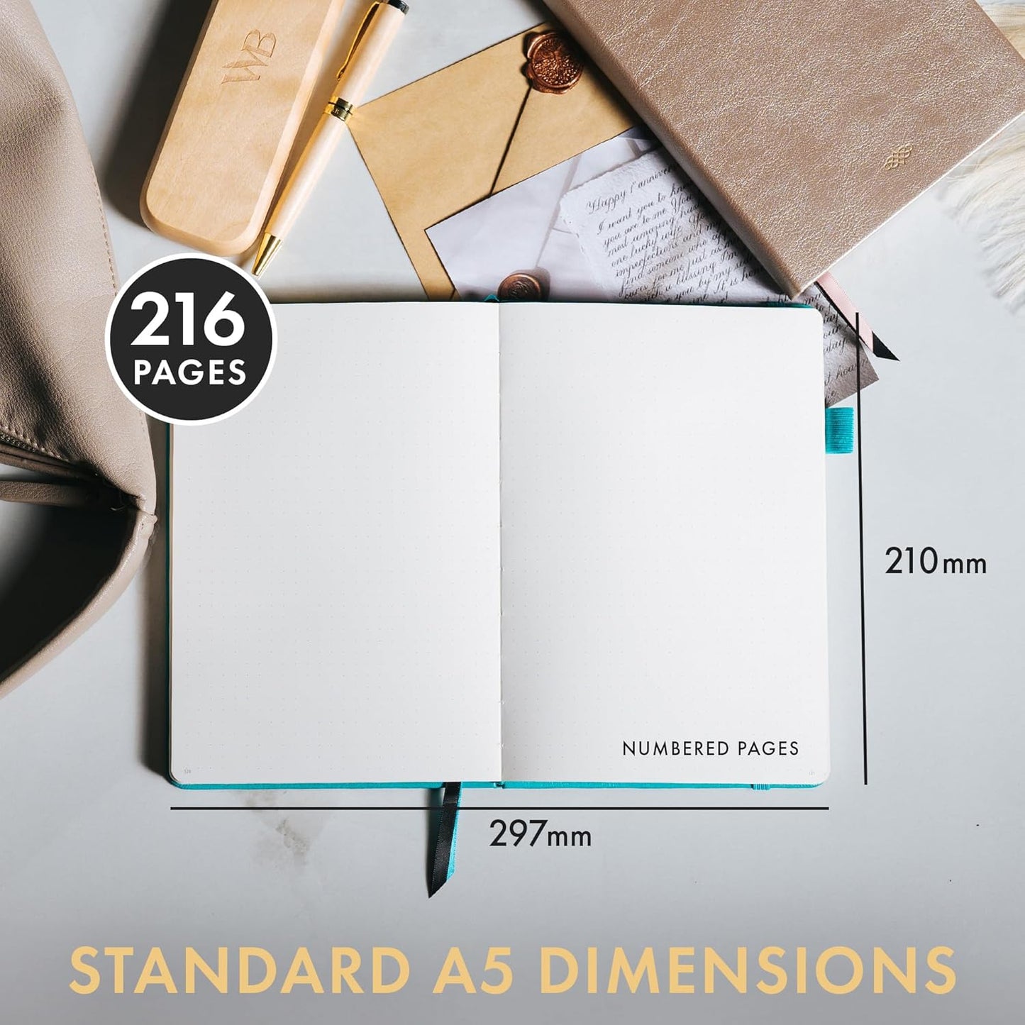 Wordsworth & Black A5 Bullet Dotted Journal 216 Dotted Pages, Hardcover Grid Dot Leather,120 GSM Paper,Journaling Notebook for Work & Sketching,Journals for Women,Men-Gifts Box Included Rose Gold