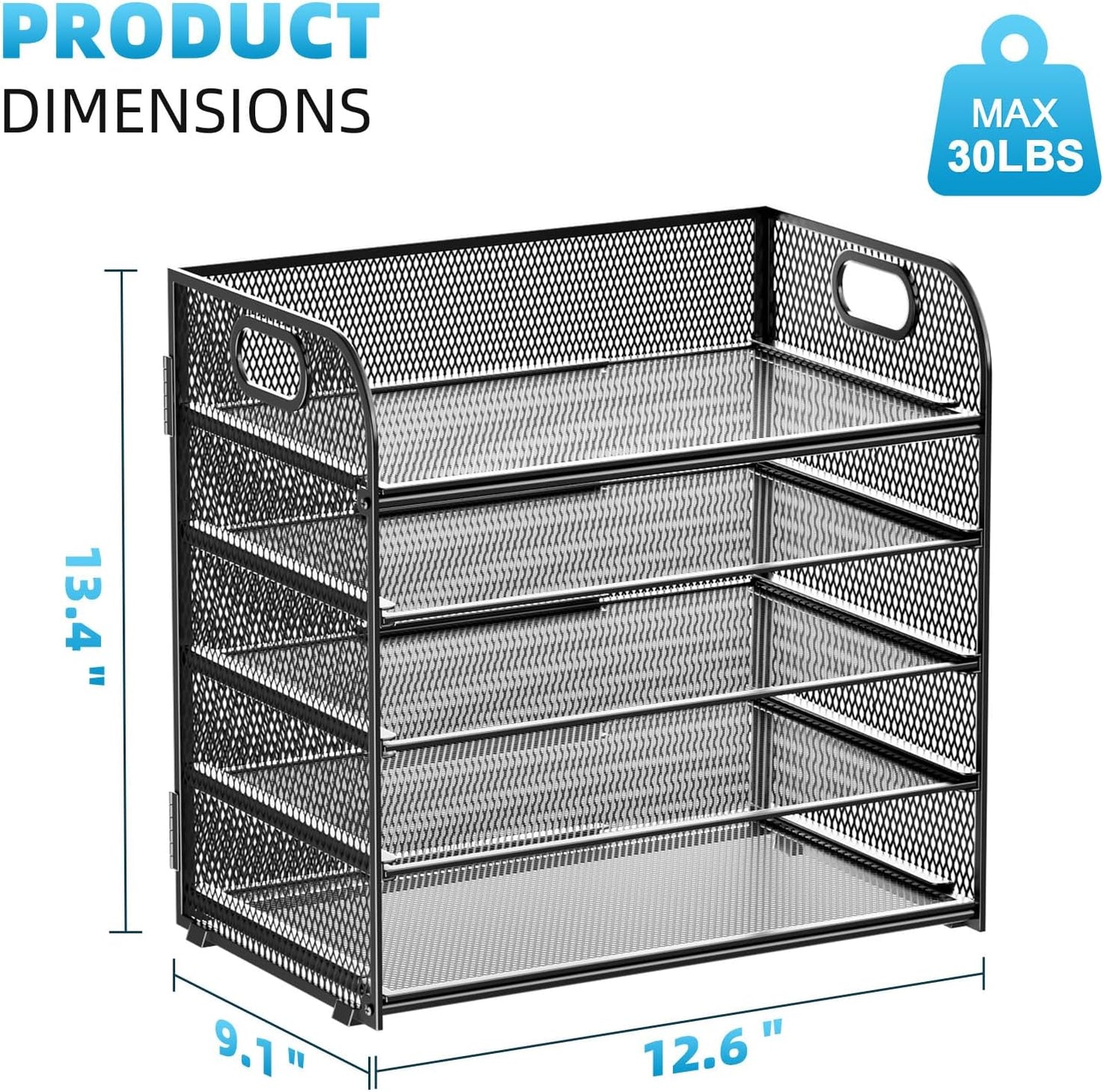 Marbrasse 5 Tier Paper Organizer Letter Tray, Mesh Desk File Organizer with Handle, Paper Sorter Desk Organizer for Home Office Supplies(Black)