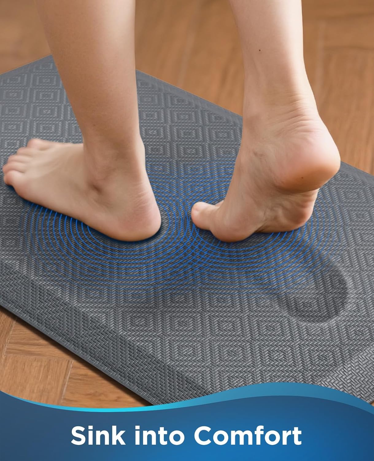 Ophanie Kitchen Mats for Floor, 3/4 Inch Thick Kitchen Rugs, Anti Fatigue Standing Cushioned Mat, Waterproof,Comfort Ergonomic Mat for Office, Home, Sink, 24'' x 70'' Grey Non-Slip Bottom