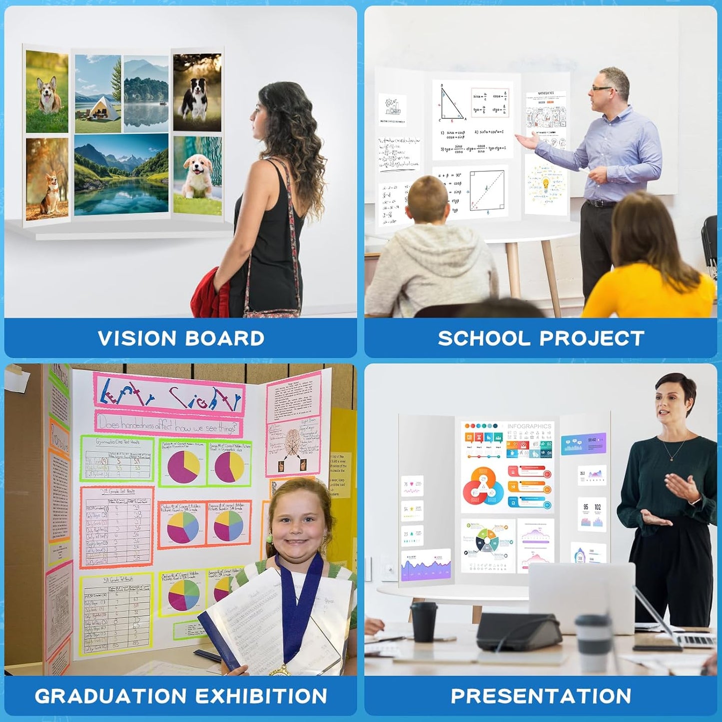 VinTS 12PCS Trifold Poster Board 36" x 48" White Trifold Display Boards,Large&Sturdy Foldable Poster Board for School Projects, Science Fair,Business Presentations,Exhibitions, Event Displays