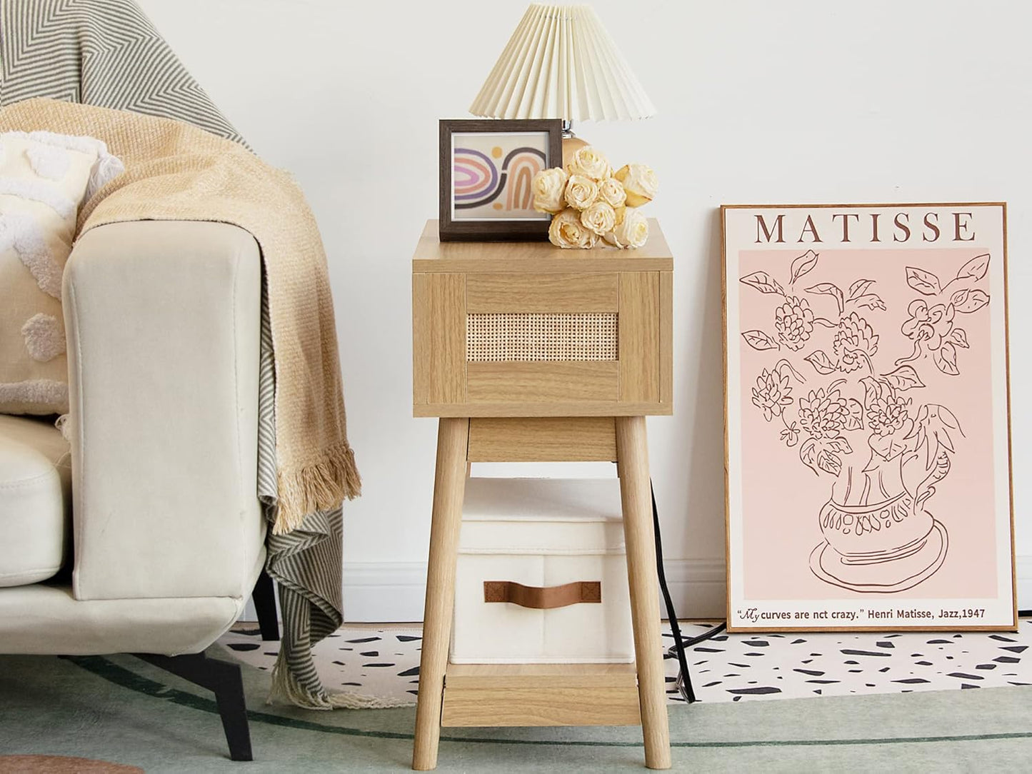 StorageWorks Storage Bins with Lids, Decorative Storage Boxes with Lid and PU Handles, Foldable Storage Baskets for Closet, Shelves, Stackable, Ivory White, Medium, 3-Pack