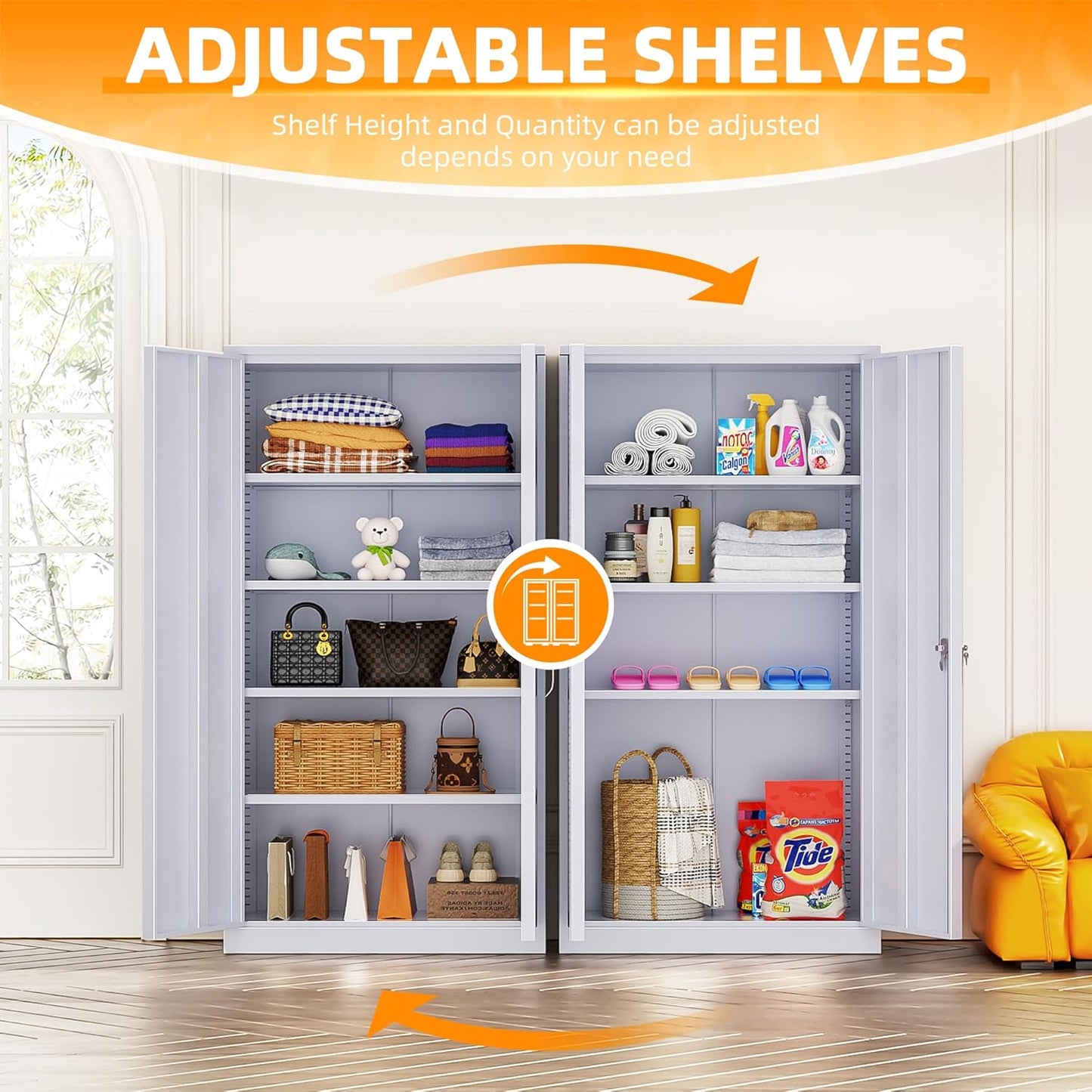 INTERGREAT Tall Metal Storage Cabinet Locking Steel with 4 Adjustable Shelves,72" Lockable Cabinets Lock 2 Doors for Office Garage Supply Home (Cement Gray)