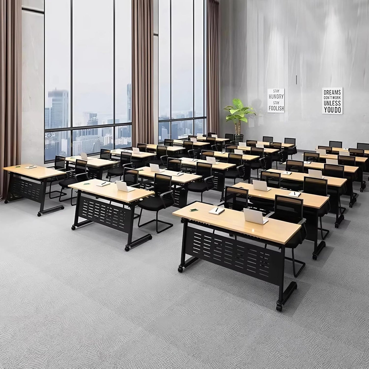 Foldable Conference Table, Folding Conference Room Table with Wheels, Flip Top Mobile Training Table, Rolling Seminar Meeting Tables for Office Training Room Classroom (4pack 55.1in)