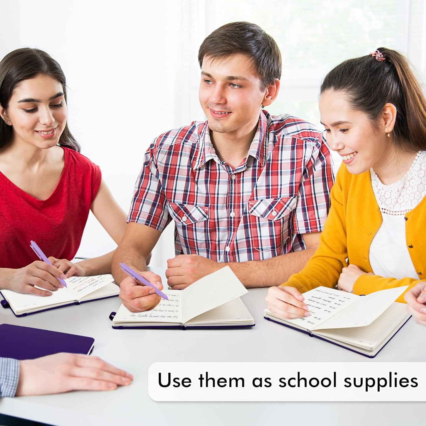 feela 12 Pack Notebooks Journals Bulk, Hardcover Notebook Classic Ruled Journal Set with Pen Holder for School Business Work Travel Writing, with 12 Black Pens, 120 GSM, 5.1”x8.3”, A5, Purple