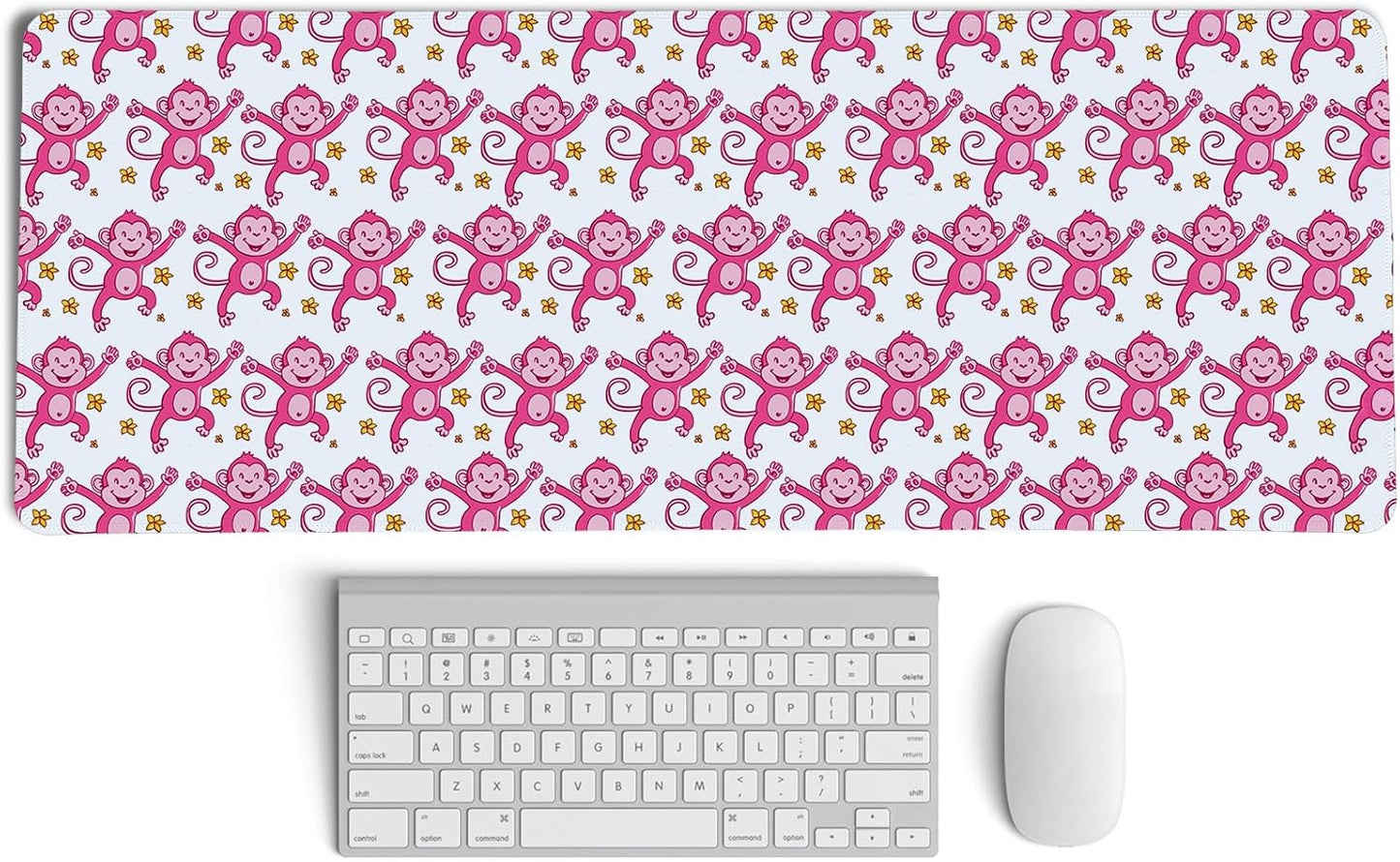 Cute Pink Monkey Mouse Pad,Pink Monkeys Decor for Girly Room Desk Mouse Pad,Preppy Girly Large Desk Mat for Dorm Home Office,Teen Girl Monkey Gifts,31.5x11.8 Inch