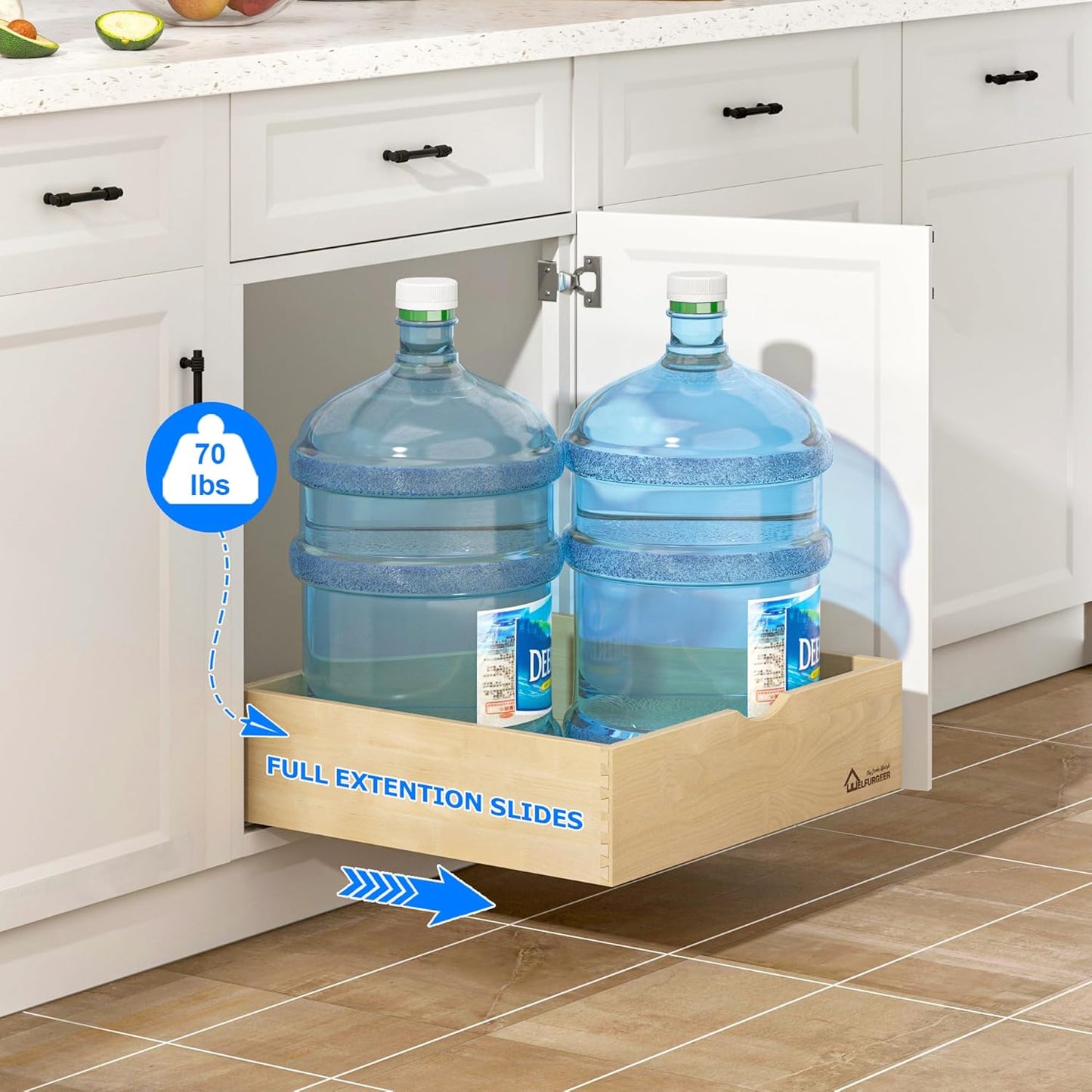 WelFurGeer Premium Birchwood Pull-Out Cabinet Drawers, 14" W x 22" D Pull Out Cabinet Organizer, Soft Close Slide-Out Shelves for Kitchen Cabinets, Heavy-Duty Cabinet Organizer for Home & Kitchen