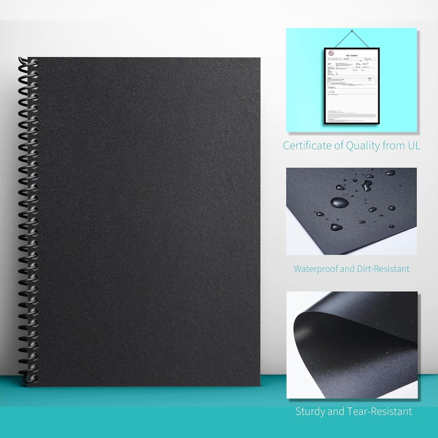 Binditek 200 Pack 16 Mil Sand-Textured Polycover, Midweight Binding Front and Back Covers, Lightly Sanded Finish, 8-1/2" x 11", Square Corners, Un-Punched, Black