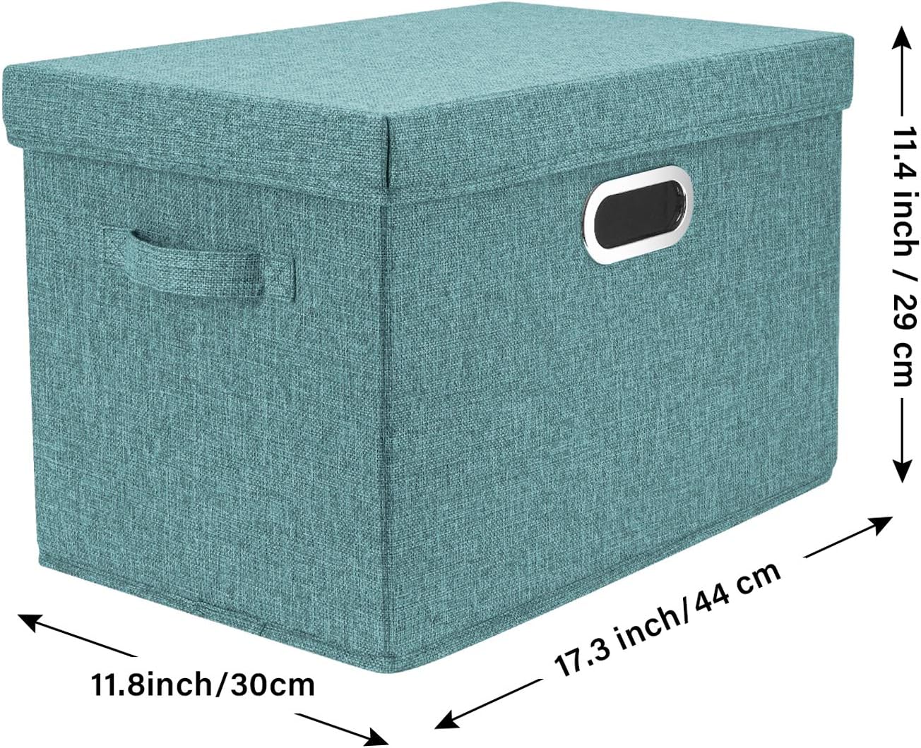 TYEERS Large Storage Bins with Lids, Collapsible, Washable, Fabric Storage Boxes for Organizing, 17.3x11.8x11.4 inches, 3 Pack, Aqua Deep