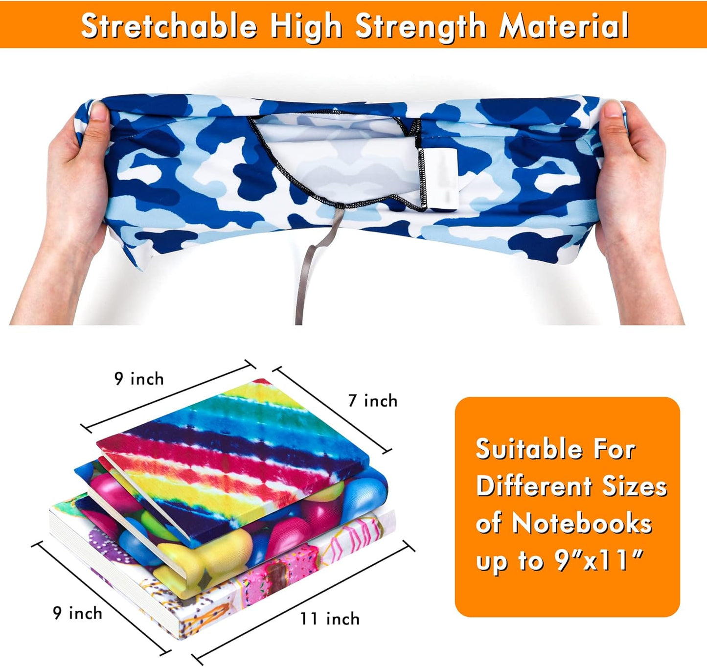 feela 12 Pack Jumbo Fabric Book Covers, Stretchable Washable Durable Reusable Nylon, for Hardcover Textbooks Notebooks up to 9'x11', 12 Patterns