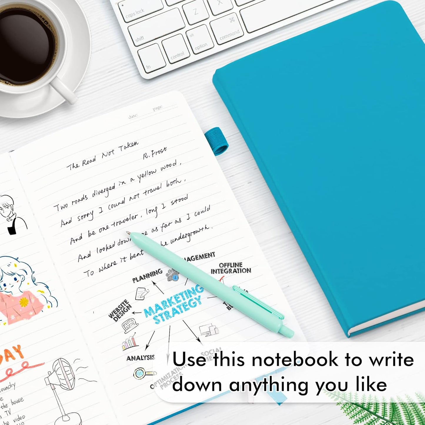 5 Pack Journal Notebook Bulk for School, Feela Hardcover Business Notebooks Classic Ruled Lined Journals with Pen Holder for Work Note Taking, with 5 Black Pens, 120 GSM, 5.1”x8.3”, A5, Teal