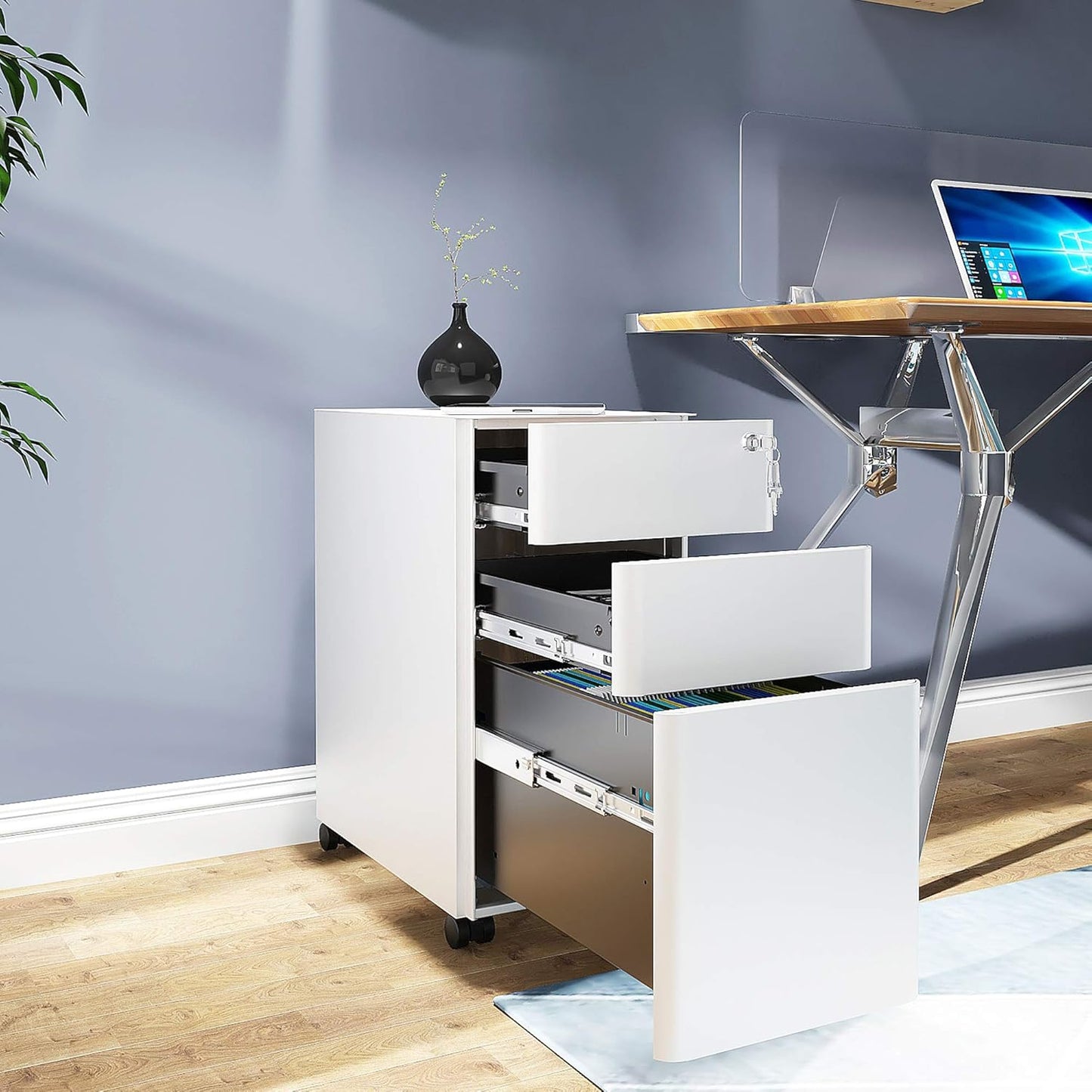 YITAHOME 3-Drawer Metal Filing Cabinet Office Drawers with Keys, Compact Slim Portable File Cabinet, Pre-Built Office Storage Solution for A4/Letter/Legal, White