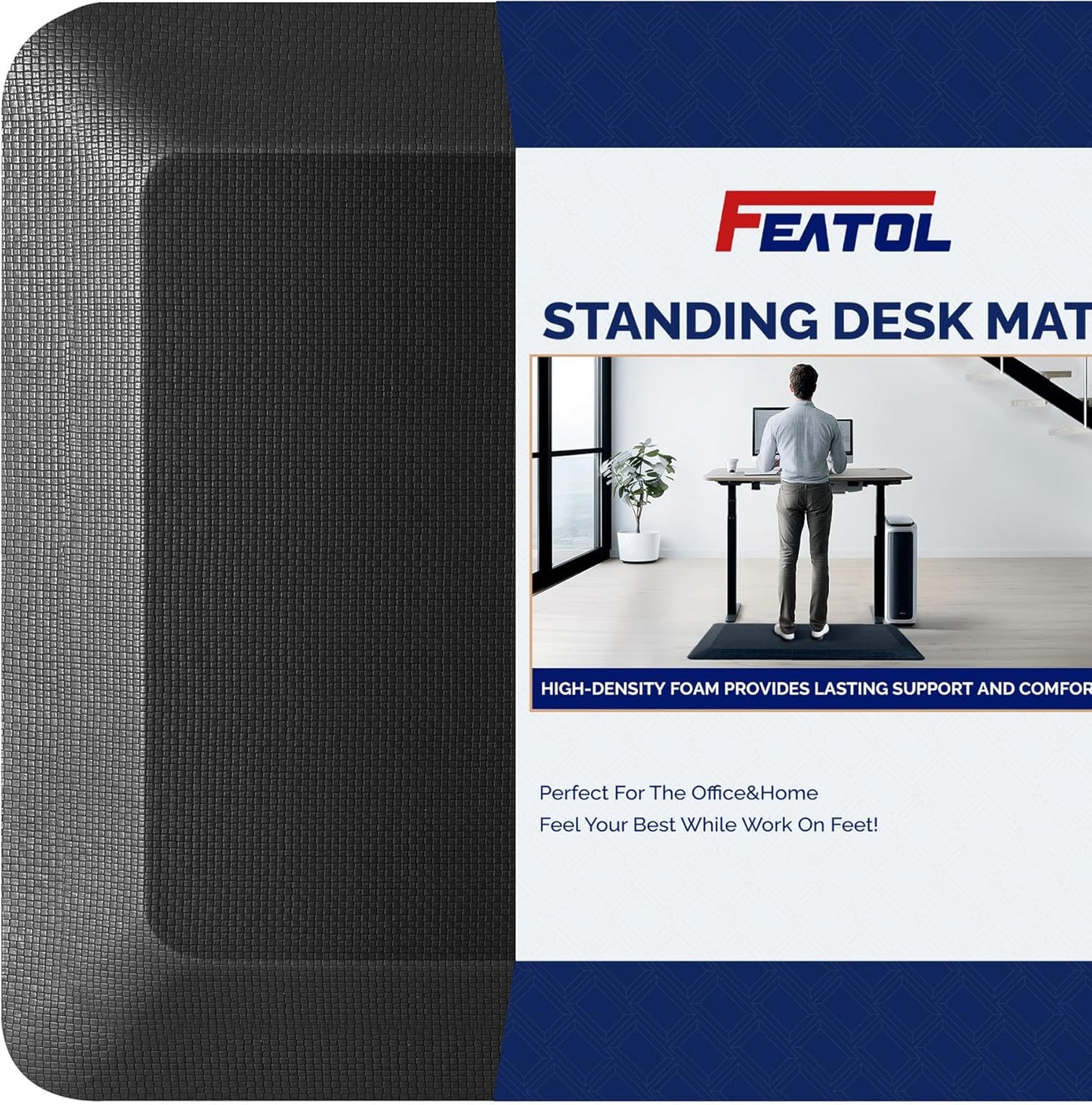 FEATOL 2 Packs Anti Fatigue Mats Thick Cushioned Standing Desk Mat Office, Ergonomic Kitchen Mats Set of 2, Memory Foam Comfort Floor Mat Padded Foam Rugs, Stain Resistant, Non-Slip (20" x 60", Black)
